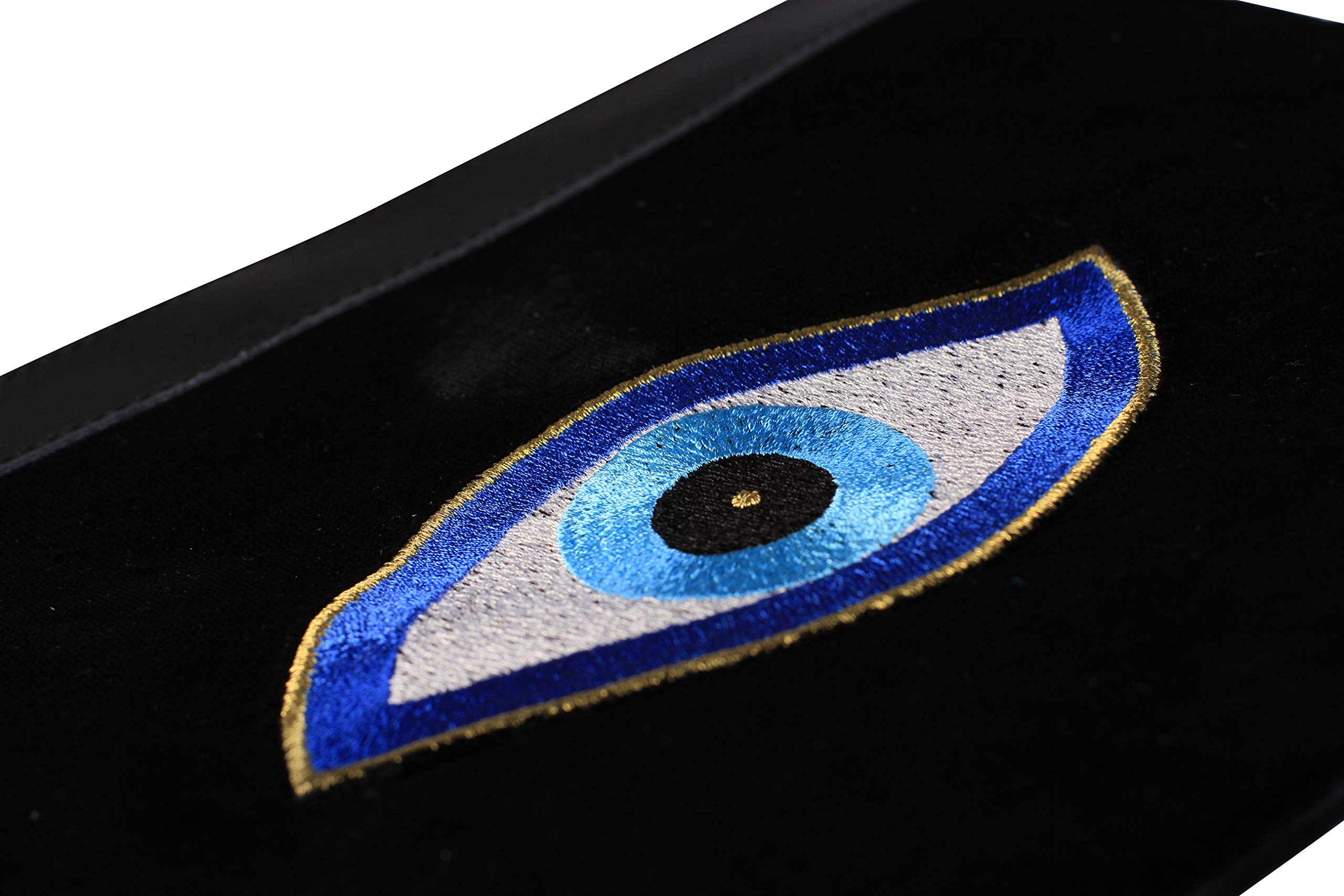 Evil Eye Embroidery Black Velvet Clutch Bag - Eyes of Ra Protection Charm - Medium Size Women's Evening Purse for Beach, Summer, Party & Wedding Occasions