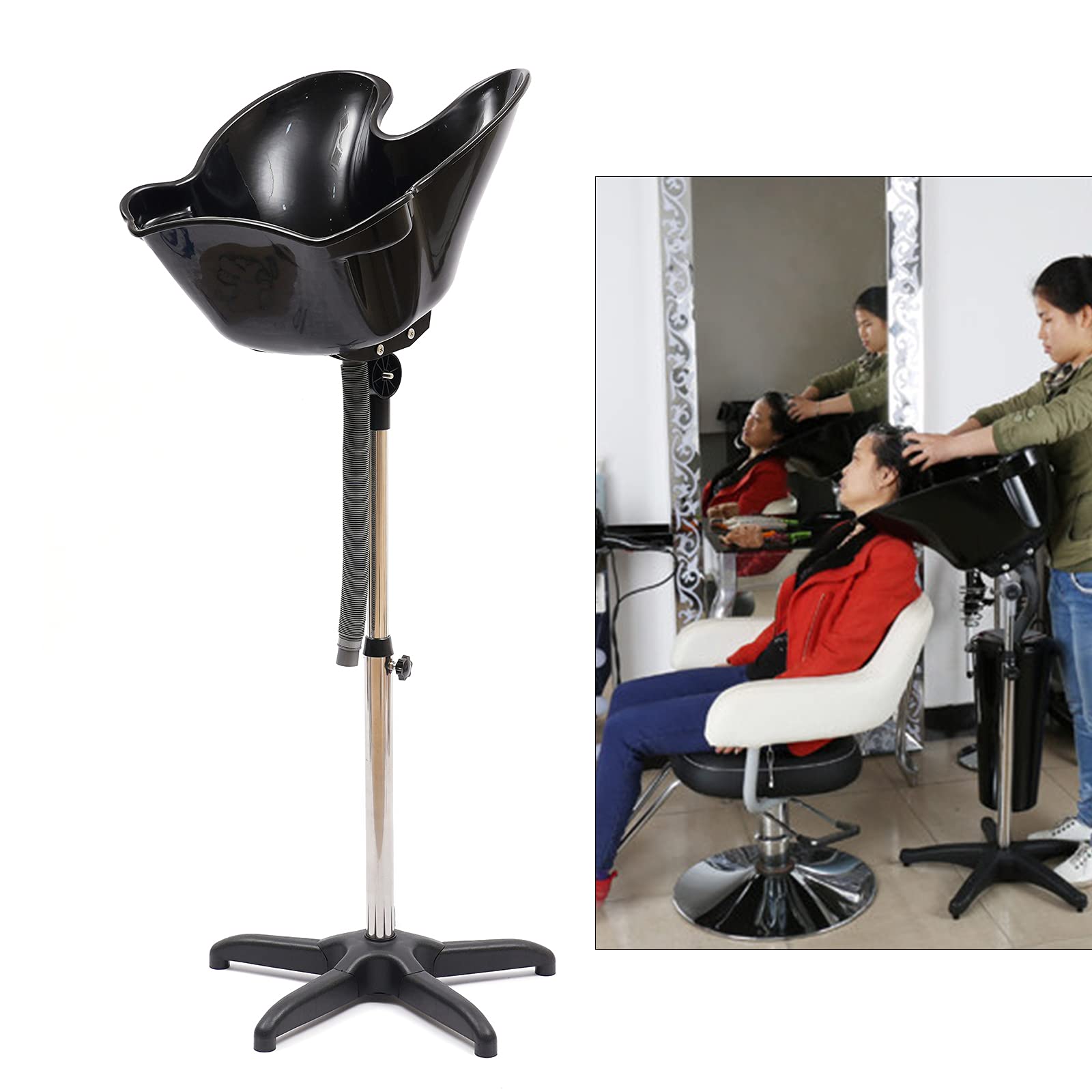 Adjustable Height Portable Shampoo Sink Bowl with Drain Hose - Deep Salon Hair Washing Basin for Barber Shop, Mobile Stylist & SPA - Perfect for Home Salon, Pet Grooming & Professional Hair Care Services