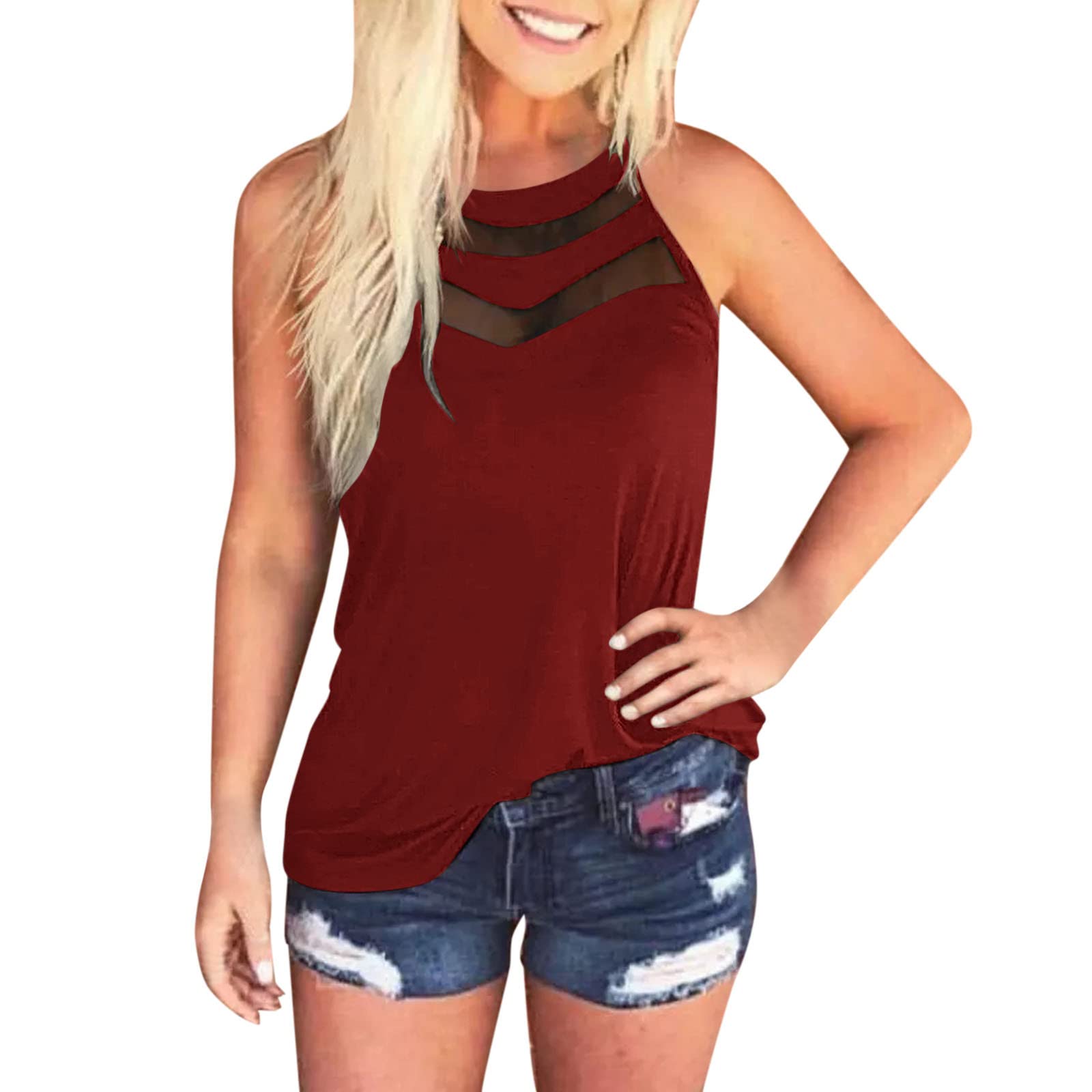 Women's Summer Tops - Casual Halter Neck Racerback Sleeveless Tank Tops with Cute Prints | Breathable Yoga & Running Tee Shirts for Women | Perfect for Workouts, Beach Outings and Summer Fashion