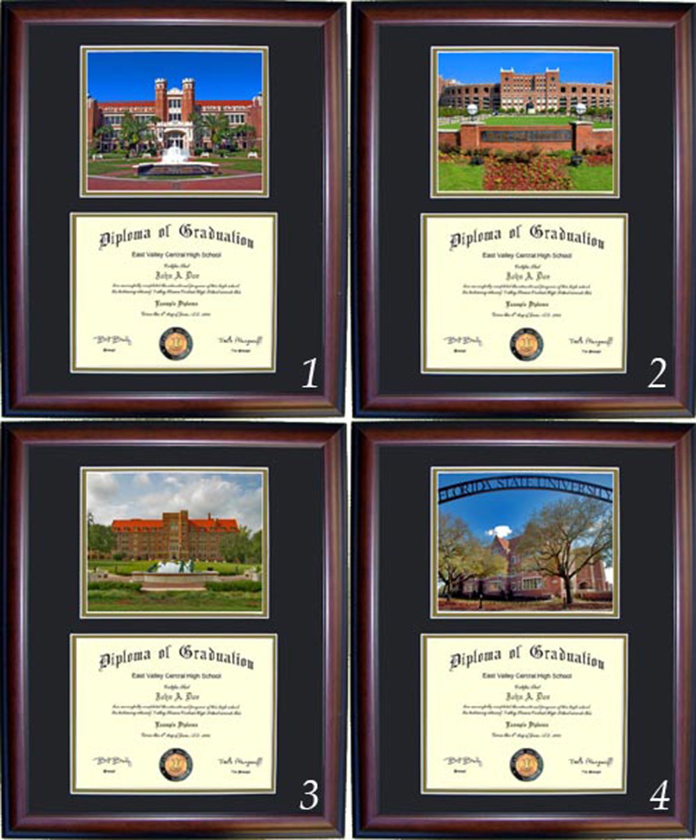 Florida State Diploma Frame with Photo - Cherry & Walnut Wood Display Frame for Graduation, Office Decor, or Home Wall Display