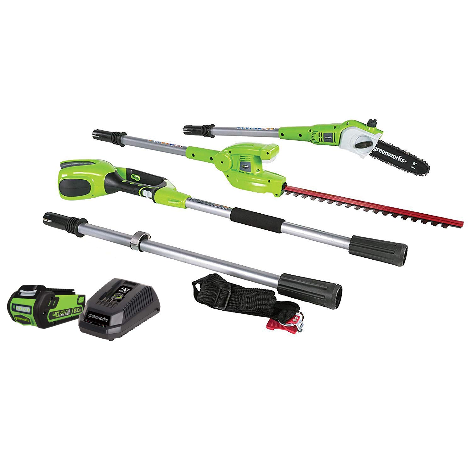 Greenworks 40V 8-Inch Cordless Pole Saw with Hedge Trimmer Attachment | 2Ah Battery & Charger Included | Model 1300402 | Perfect for Tree Trimming, Landscaping & Yard Maintenance