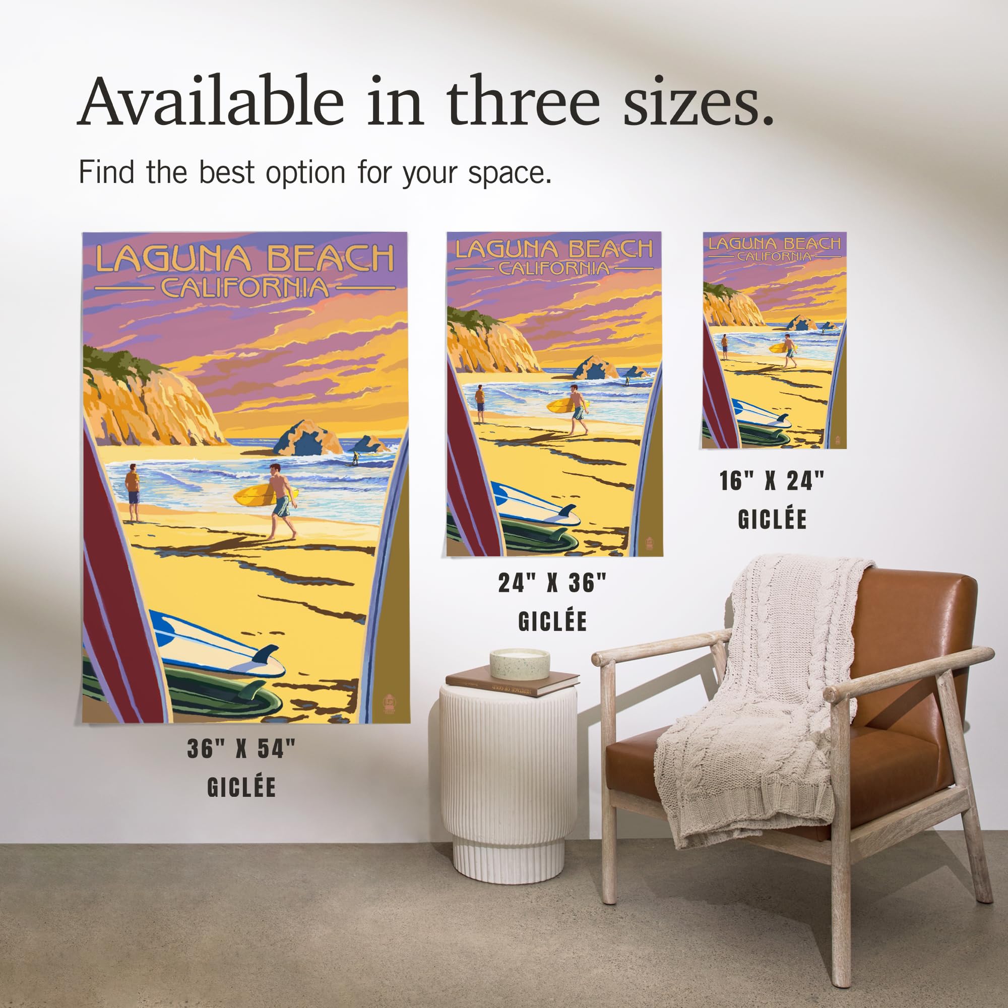 Lantern Press 16x24 Inch Giclee Art Print - Laguna Beach California Sunset Surfers Wall Decor - Perfect for Beach House, Living Room & Office