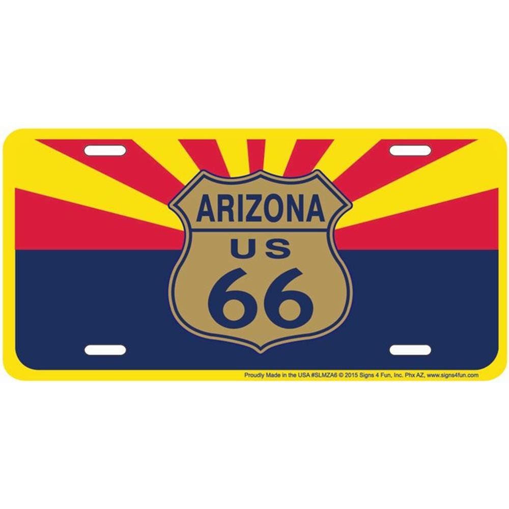 Funny Parody License Plate - Route 66 Arizona Flag with Shield Design | 12” x 6” Decorative Metal Plate for Cars, Trucks, Walls & Man Cave Decor | Made in USA | Perfect for Road Trips, Garage Decor & Gift Ideas