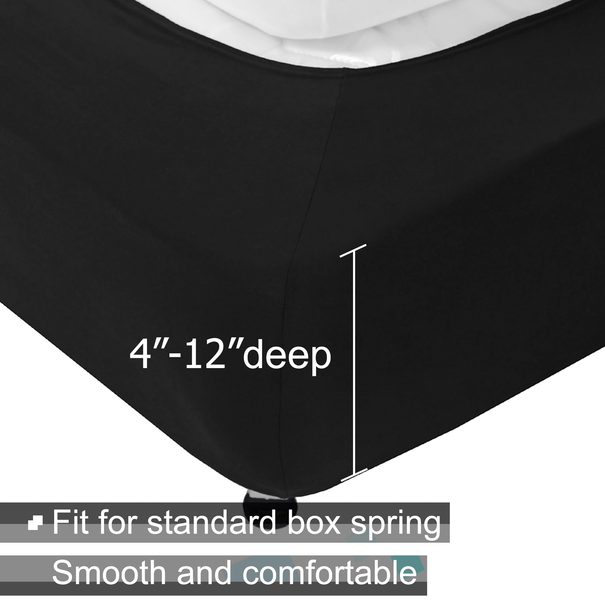 Stretchable Jersey Knit Box Spring Cover for Twin/Twin XL Beds - 4-Side Wrap Around Bed Skirt in Black for Hotels & Home Use | Perfect for Guest Rooms, Dormitories & Bedroom Decor