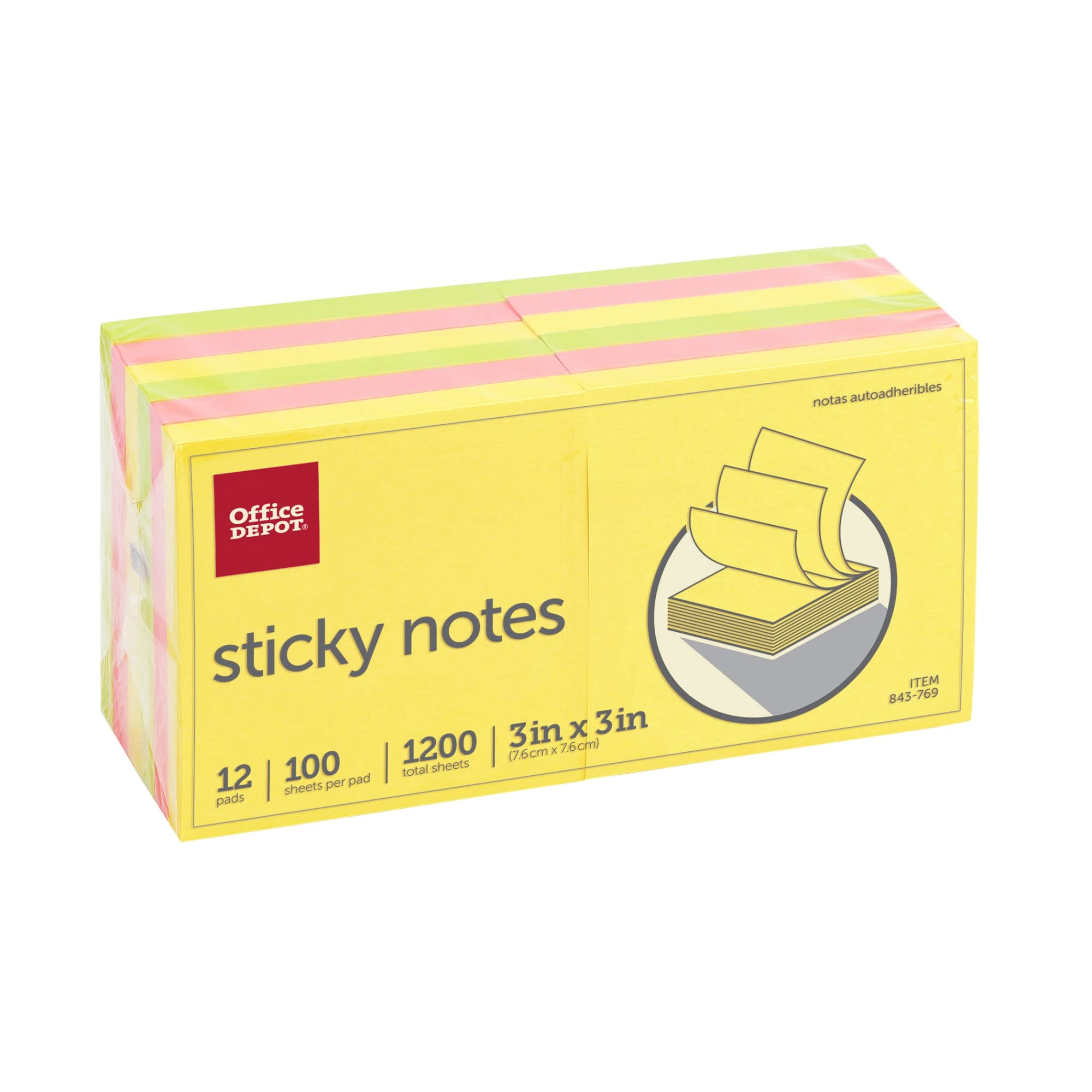 Colorful 3x3 Self-Stick Notes - 12-Pack for Office & School