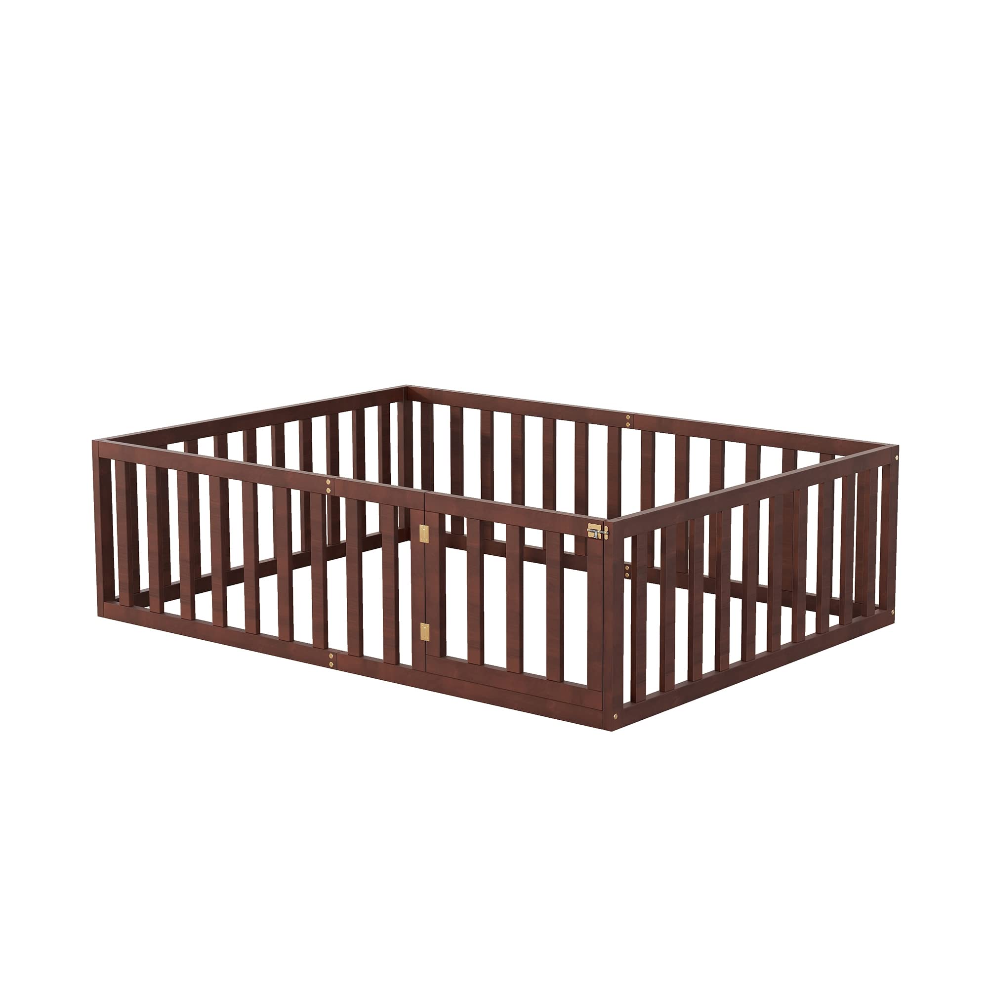SOFTSEA Full Size Toddler Floor Bed with Safety Fence - Low Profile Kids Bed Frame with Spring Support - Perfect for Montessori Bedrooms & Child Safety