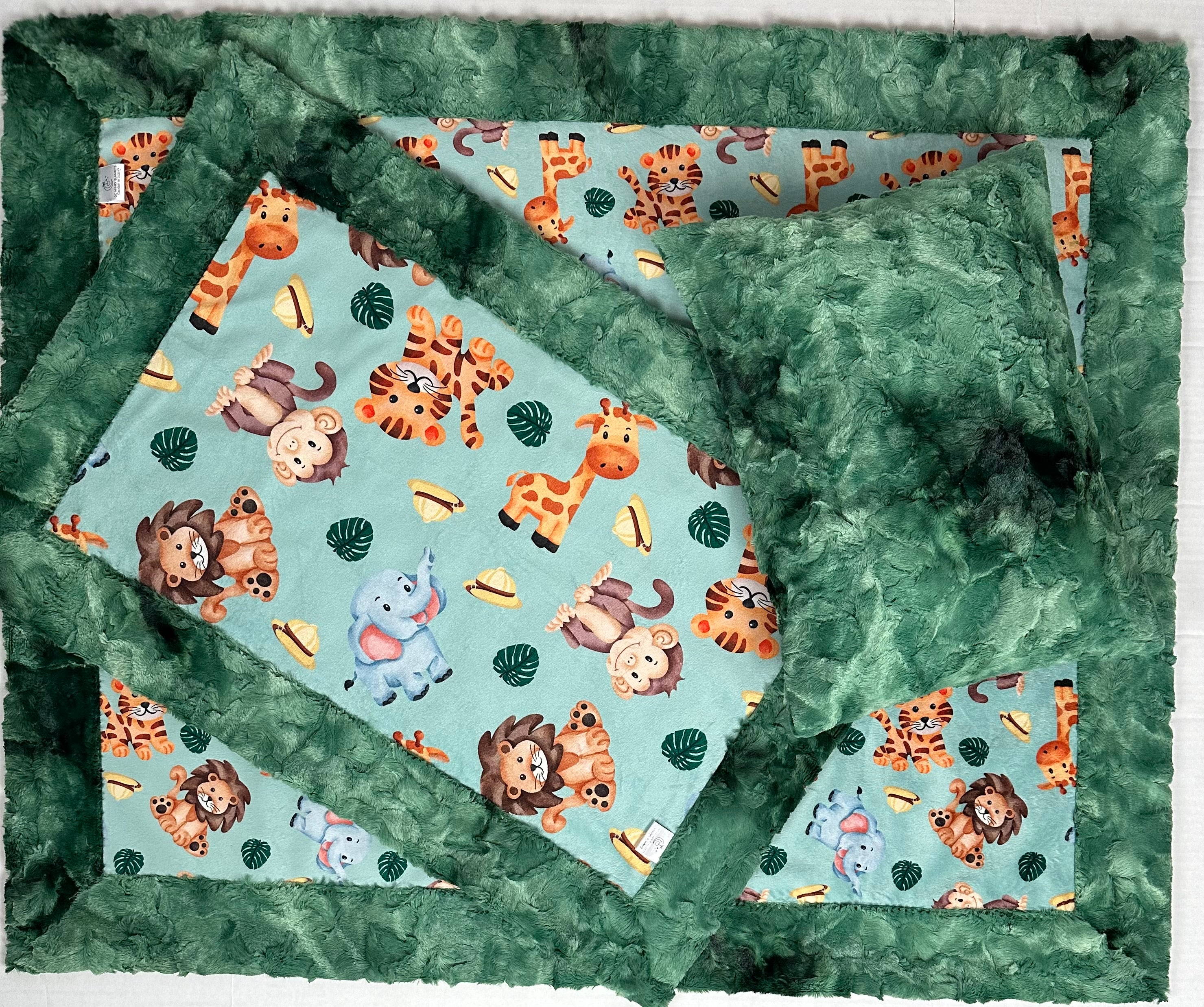 Premium Safari Baby Animals Evergreen Luxe Baby Blanket Set - 34x44