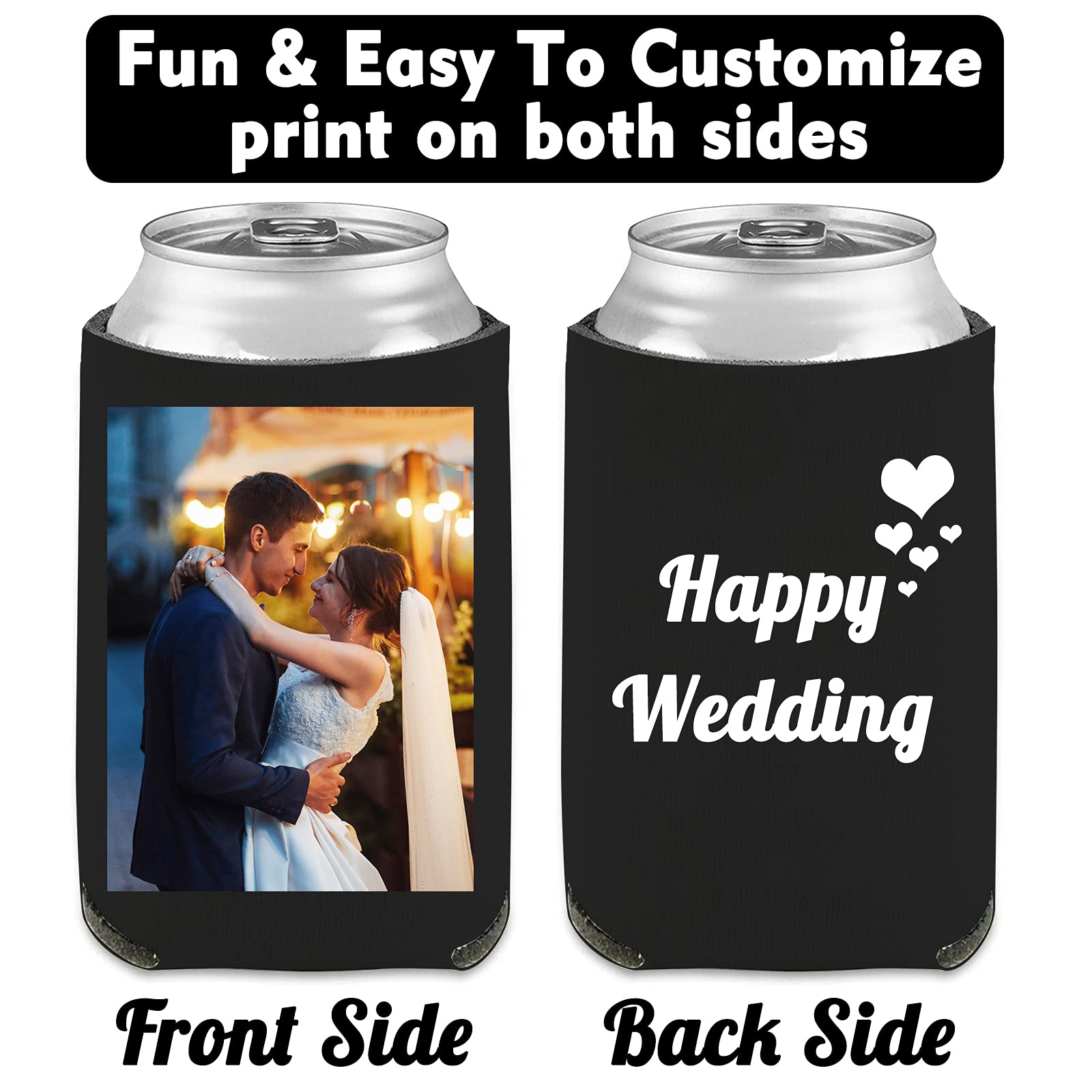 50 PCS Custom Beer Can Cooler Sleeves Bulk - Personalized Insulated Beverage Bottle Holder with Logo/Image/Text - Perfect for Wedding, Birthday Party, BBQ, Tailgating & Outdoor Events