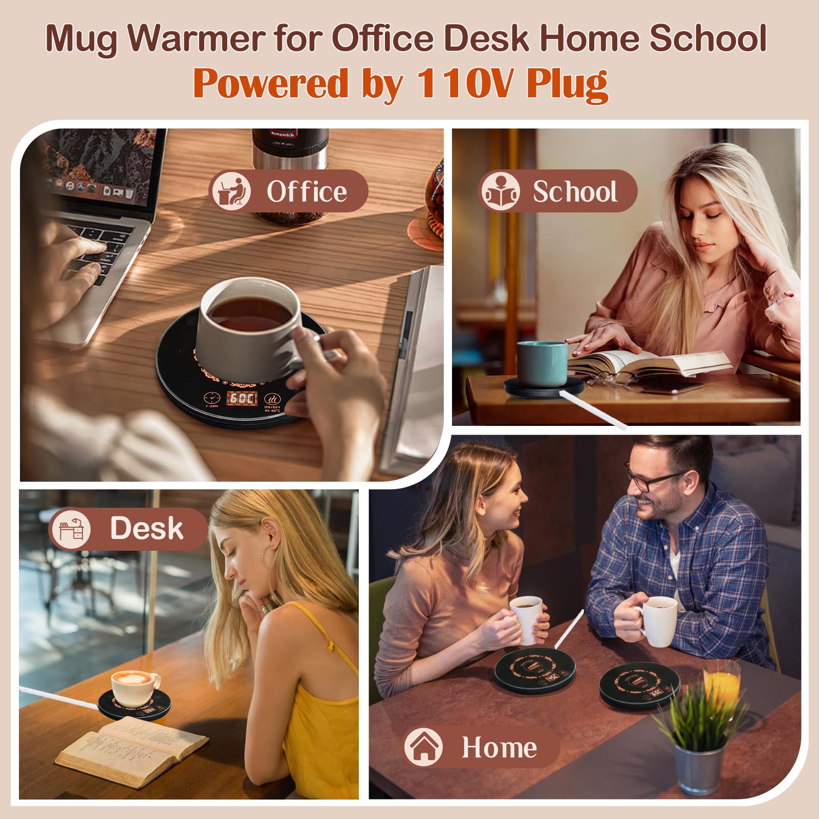 Electric Coffee Mug Warmer for Desk with Auto Shut Off & Temperature Control - 2 Heat Settings & 24-Hour Timer - Perfect Office Gift for Coffee Lovers - Keep Your Coffee Warm at Work or Home