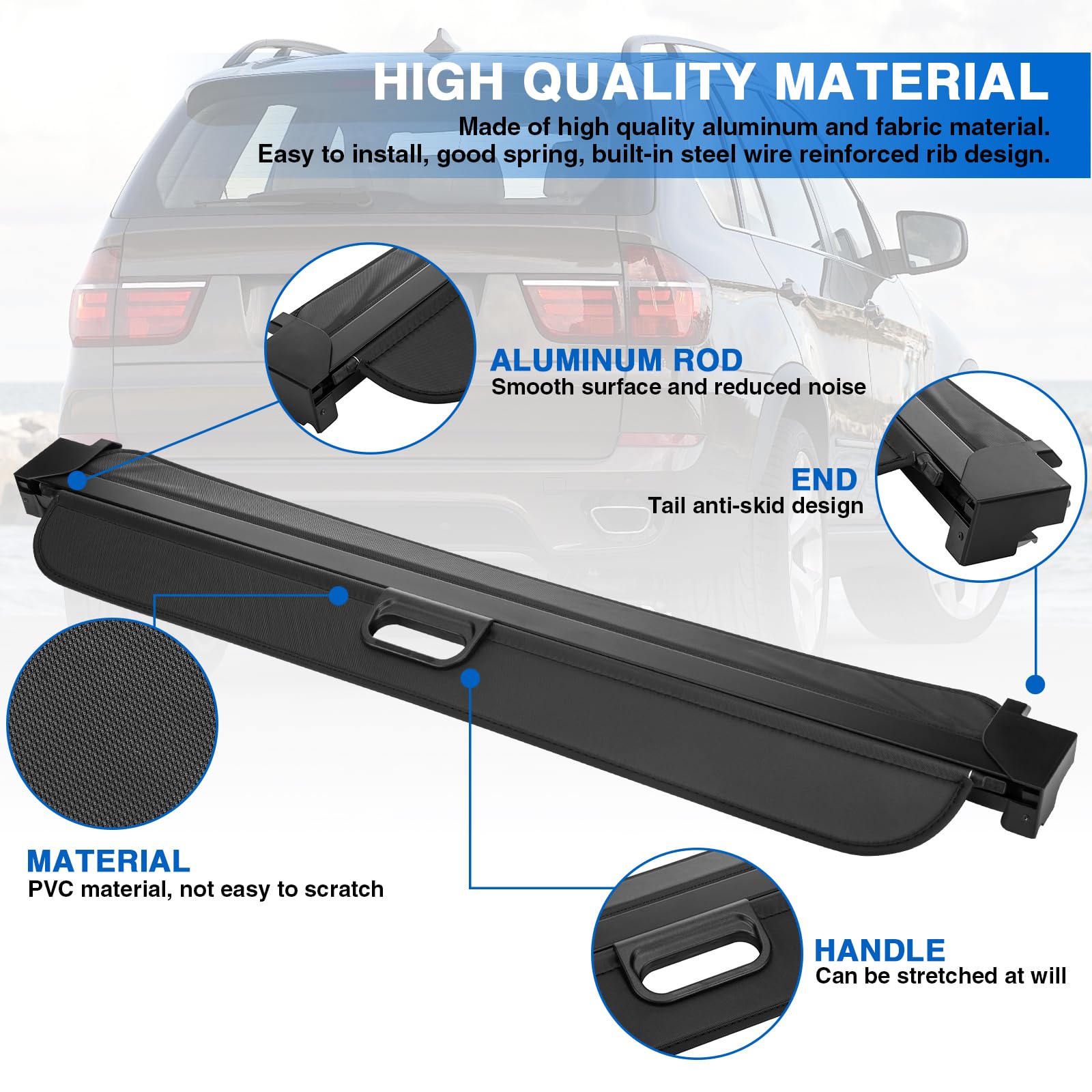 BMW X5 E70 F15 Retractable Cargo Shade Cover (2007-2018) - Black Rear Trunk Luggage Protector for Sedan & SUV | Perfect for Road Trips, Grocery Hauling & Pet Transport