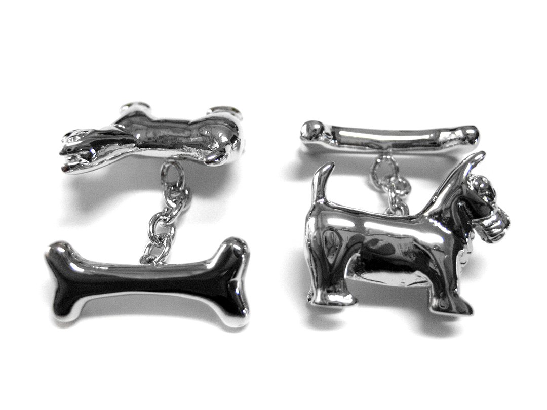 Kiola Designs Silver Dog & Bone Cufflinks for Men - Elegant Canine-Themed Dress Accessories for Weddings, Business Meetings & Formal Events