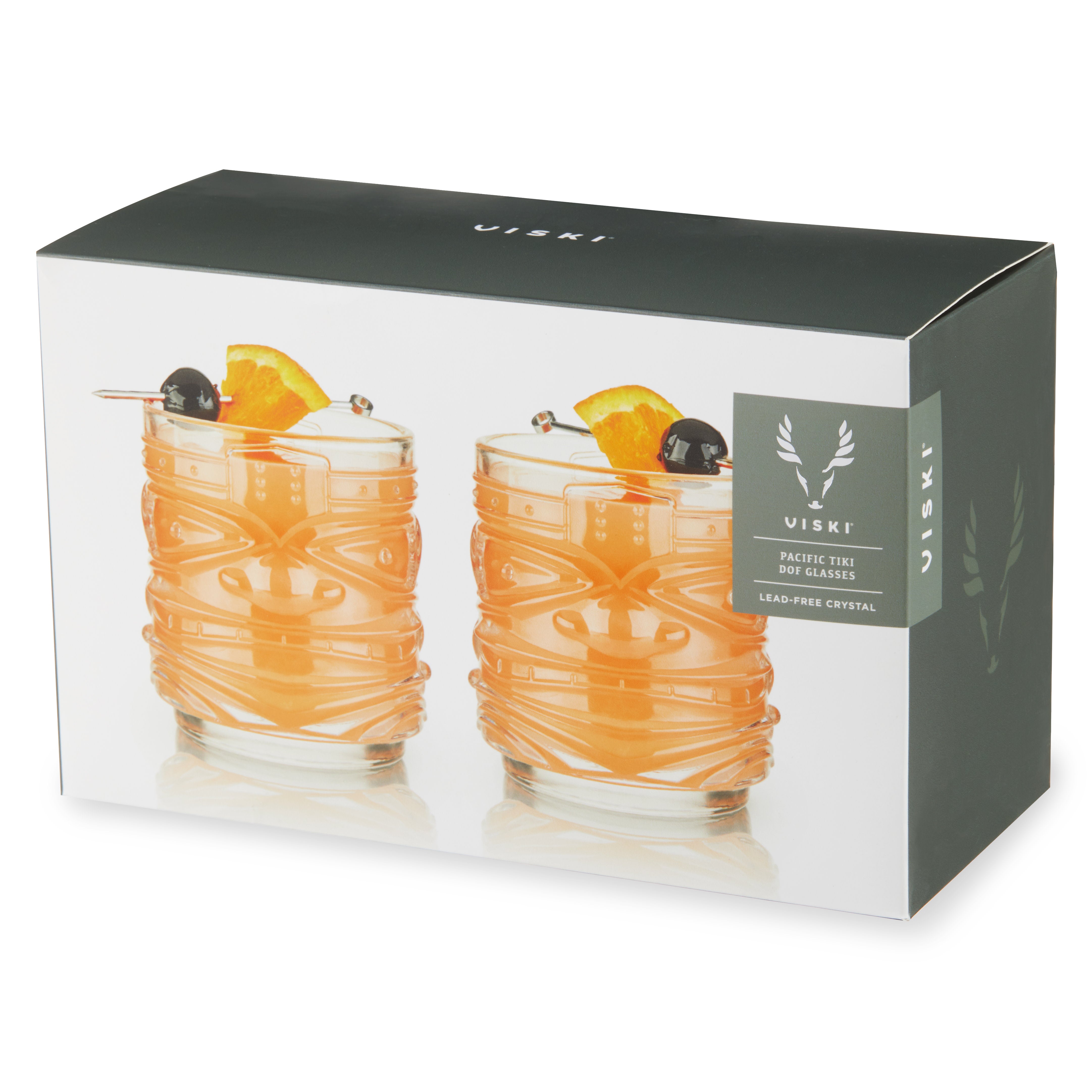 Premium Pacific Crystal Tiki DOF Tumblers Set of 2 - 16oz Double Old Fashioned Glasses for Tropical Cocktails, Beach Parties & Summer Entertaining