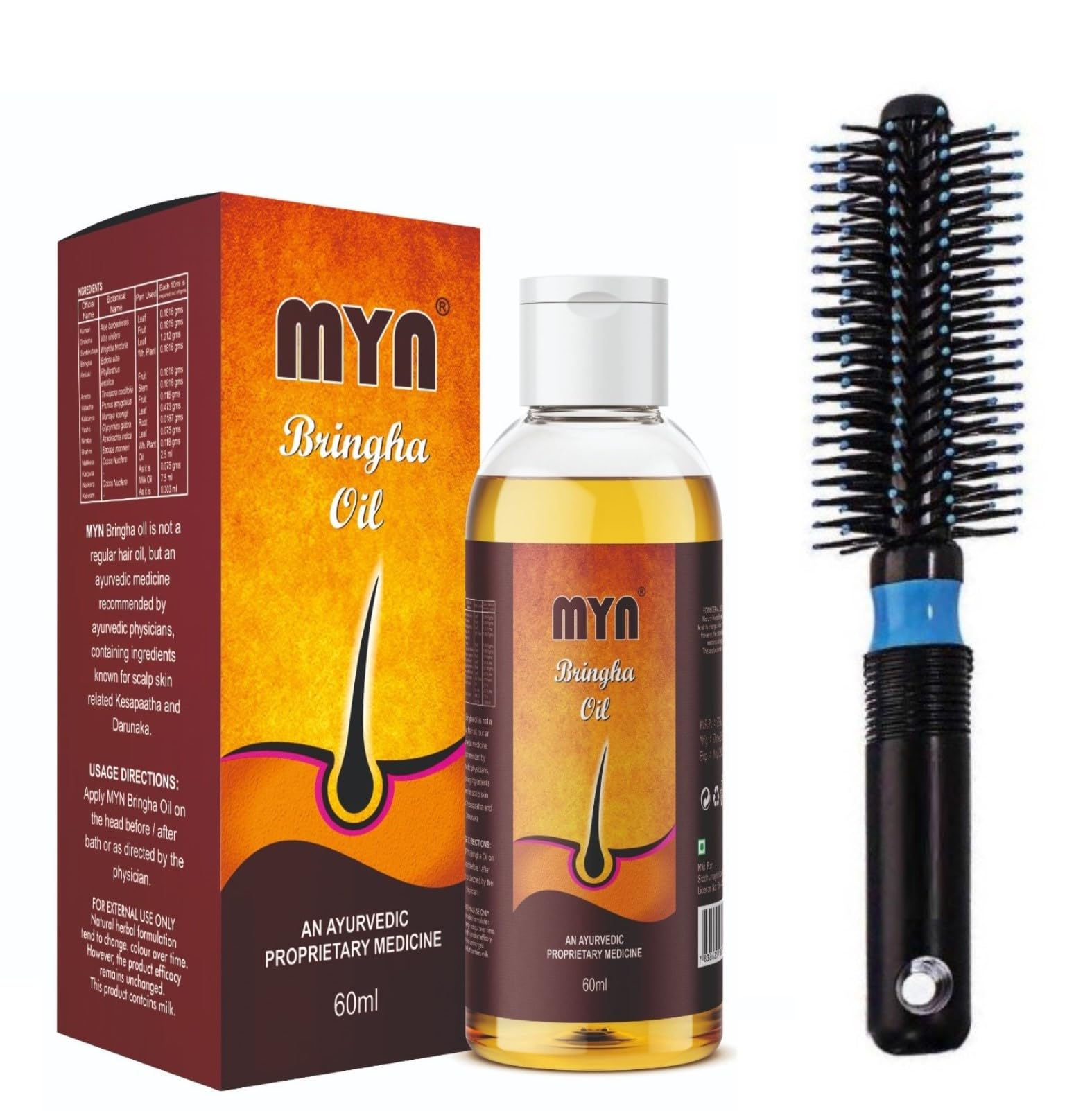 Herbal Hair Care Combo for Hair Growth & Fall Control - Onion Oil, Aadivasi Oil & Ayurvedic Bringha Oil with Black Detangling Paddle Brush | Natural Hair Treatment for Thicker, Stronger Hair | Perfect for Daily Hair Care & Scalp Massage