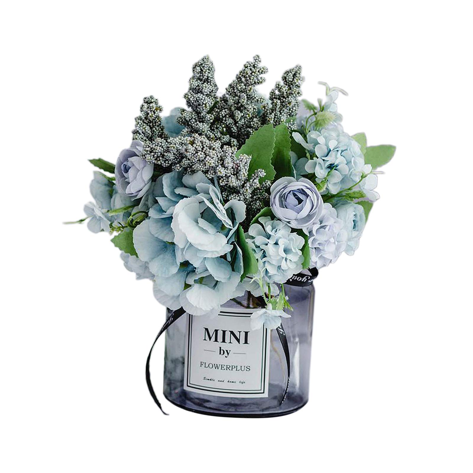 Blue Silk Artificial Flower Bouquet with Vase - Elegant Home Decor for Bedroom, Wedding Centerpiece, Party & Garden Decoration - Perfect for Photo Props and Indoor Floral Arrangements