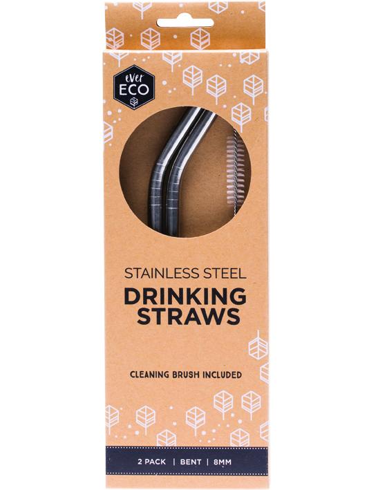 Eco-Friendly Reusable Stainless Steel Straws with Cleaning Brush - 2 Pack Set for Smoothies, Iced Coffee & Cold Drinks at Home or Travel