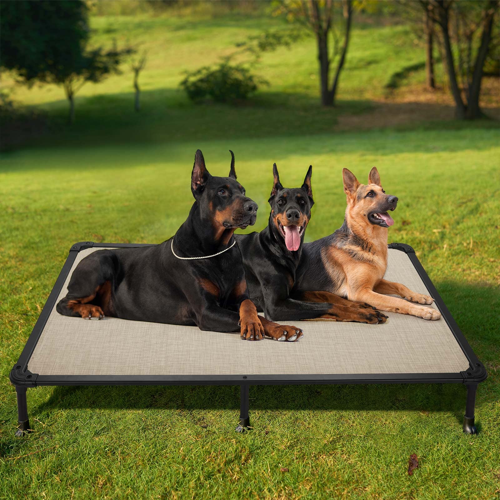Veehoo Chew Proof Dog Bed - Cooling Raised Pet Cot with Aluminum Frame for Indoor/Outdoor Use - XX Large Beige Coffee