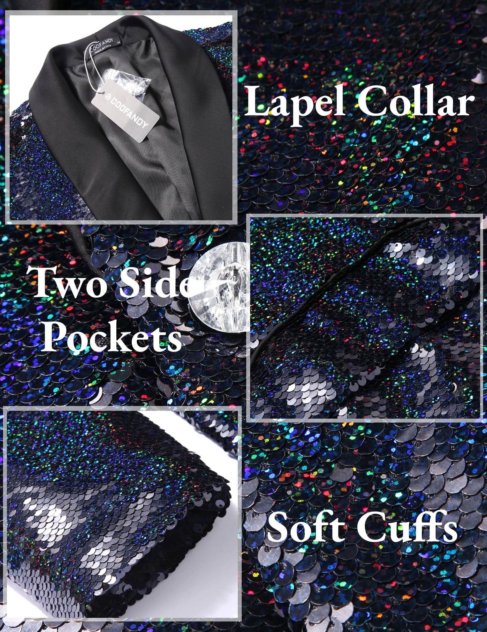 COOFANDY Men's Sparkling Sequin Blazer Jacket - One Button Tuxedo Suit for Prom, Dinner Party & Special Occasions | Elegant Formal Wear for Weddings, Night Out & Evening Events