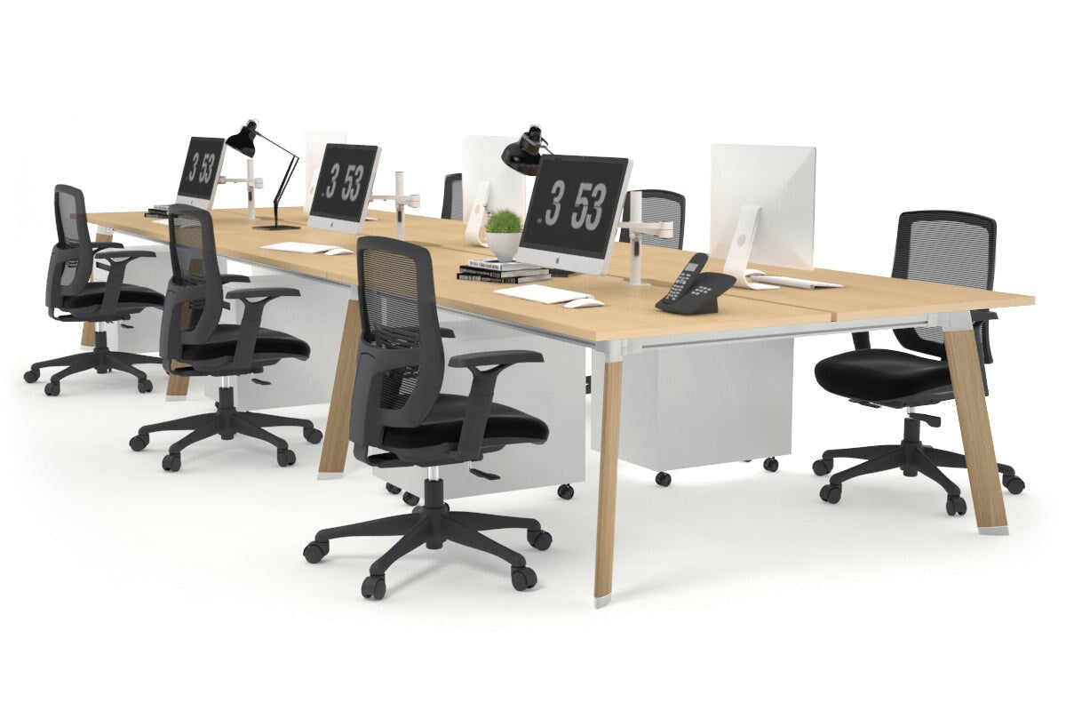 6-Person Wooden Workstation with Cable Management - 1400L x 800W Switch Office Desk for Team Collaboration | Perfect for Open Office Spaces & Conference Rooms