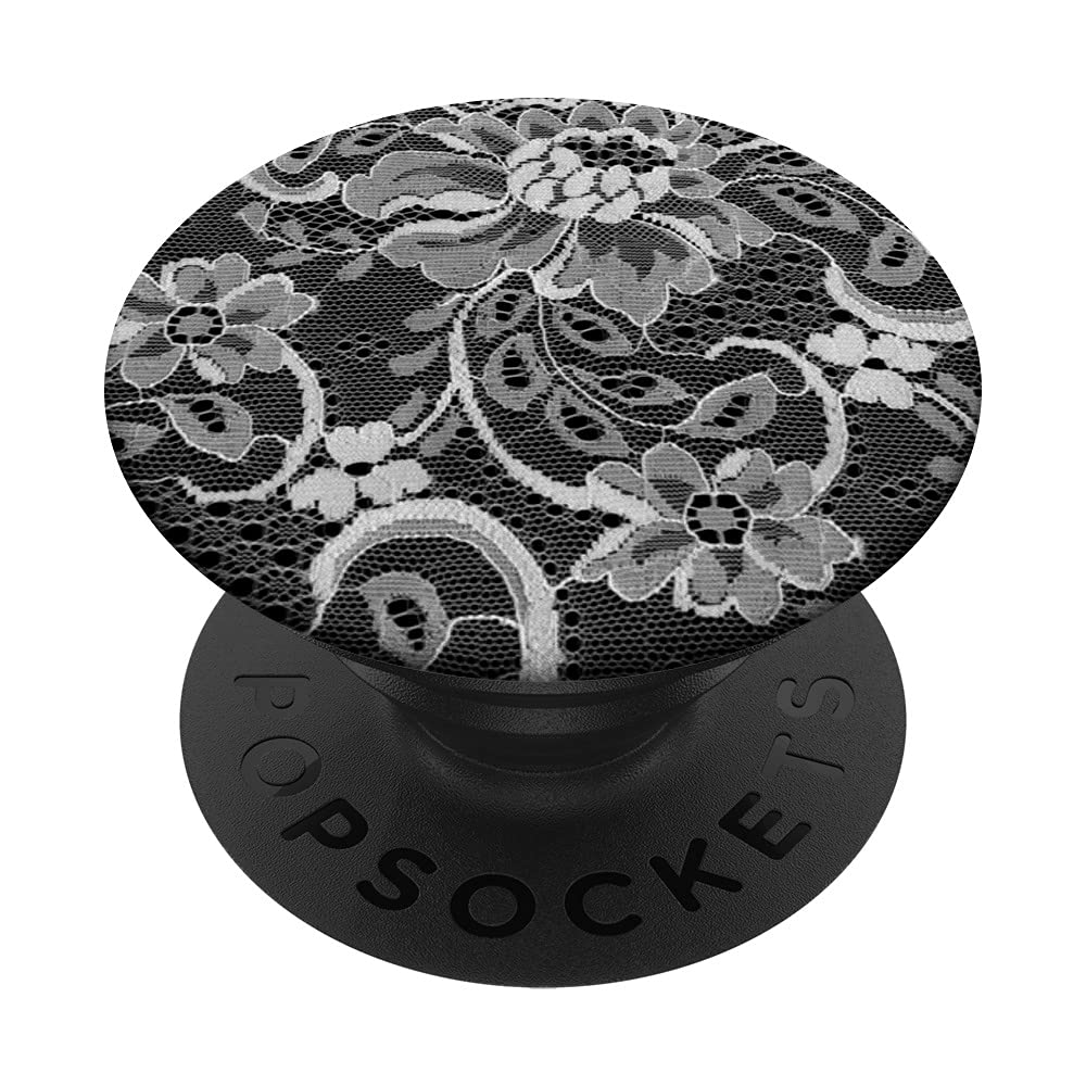 Black Floral Lace Print PopGrip - Swappable Phone Grip for Daily Use