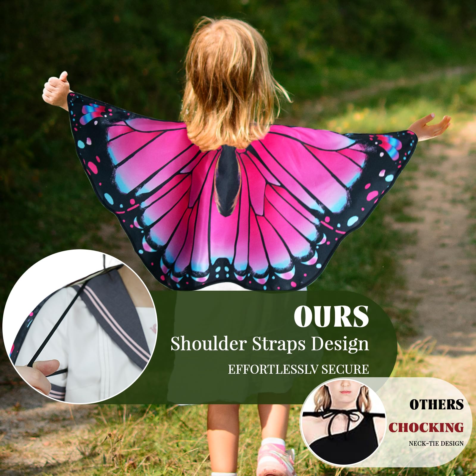 iROLEWIN Kids Butterfly Wings Costume - Dress Up Wings for Girls & Boys, Toddler Pretend Play, Bug Costume Accessories for Halloween, Birthday Party Favors & Dress Up Playtime