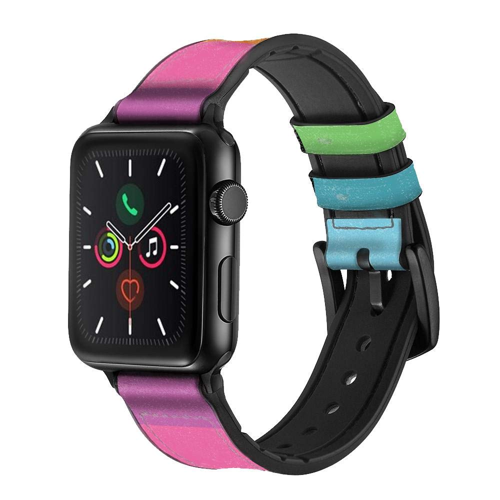 Rainbow Pattern Leather & Silicone Smart Watch Band Strap for Apple Watch Series 7/8/SE (42mm/44mm/45mm) - Stylish & Durable Replacement Strap for Workout, Running & Daily Wear