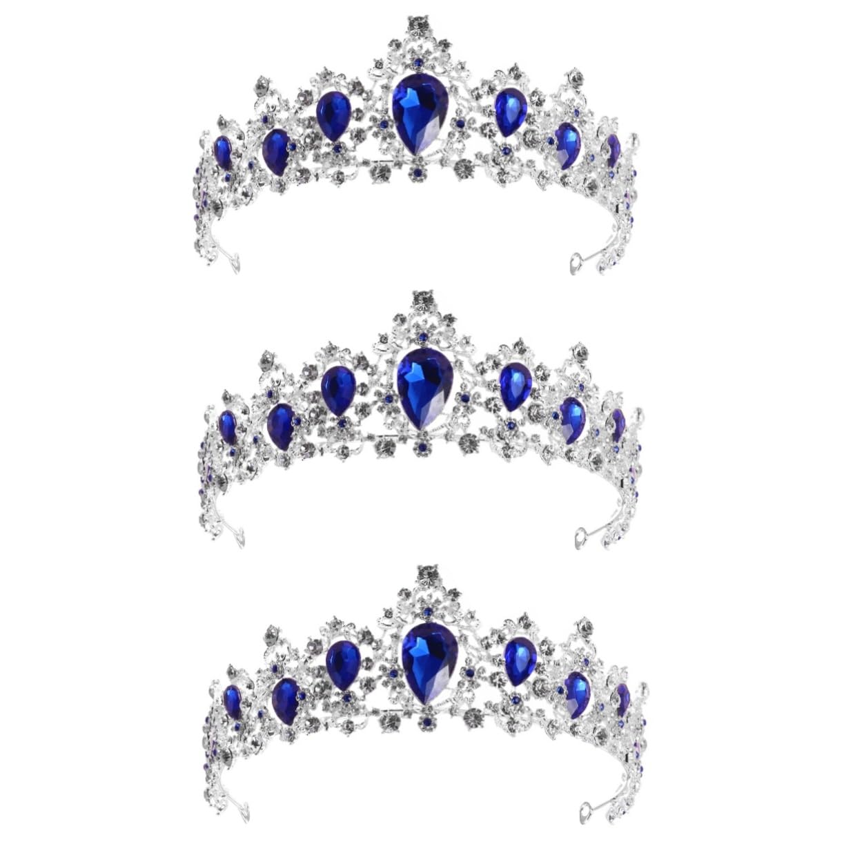Royal Crystal Tiara Set - 3PCS Vintage Sapphire Queen Crown, Baroque Rhinestone Headpiece for Women | Princess Bride Wedding, Cosplay, Pageant, Prom Accessories