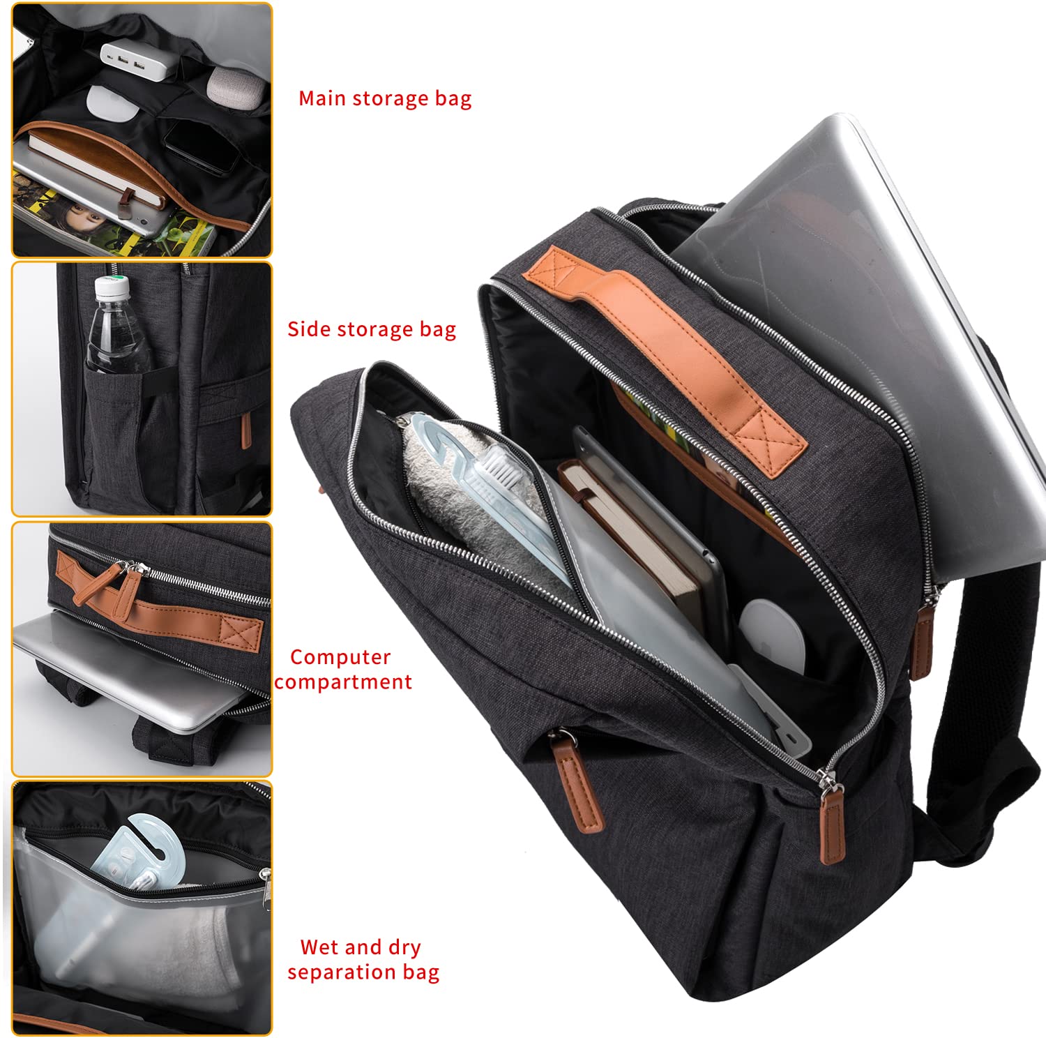 NOBLEMAN Men's Waterproof Travel Backpack - 15.6 Inch Laptop Backpack with USB Charging Port, Durable Carry On Daypack for Work, School & Outdoor Adventures (Black)