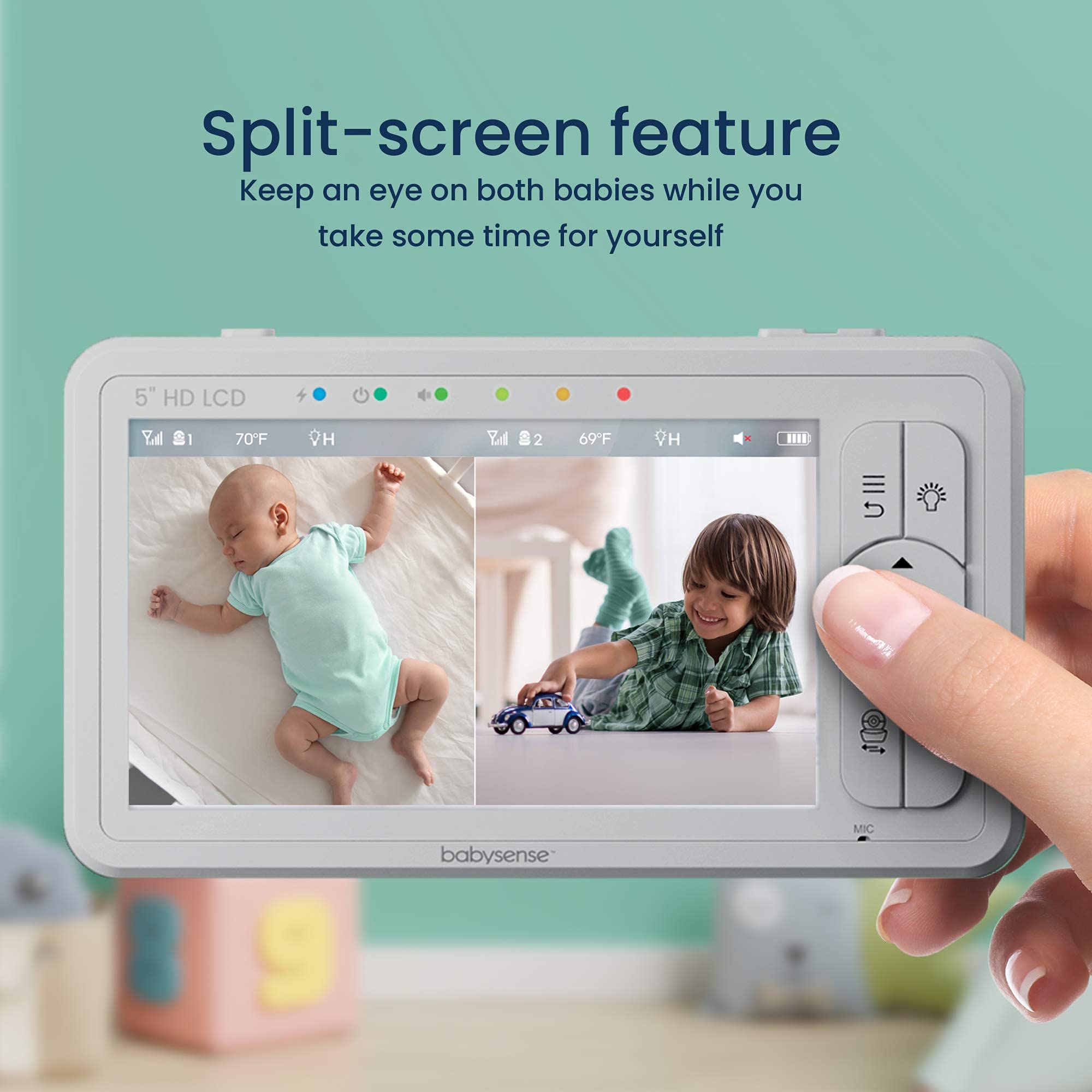 Babysense True Sleep Duo HD Video Baby Monitor with Split Screen & Under-Mattress Movement Sensor - 2-in-1 Nursery Safety System for Newborns & Infants | Night Vision, PTZ Cameras, Real-Time Alerts | Perfect for Nursery, Bedroom & Travel Use