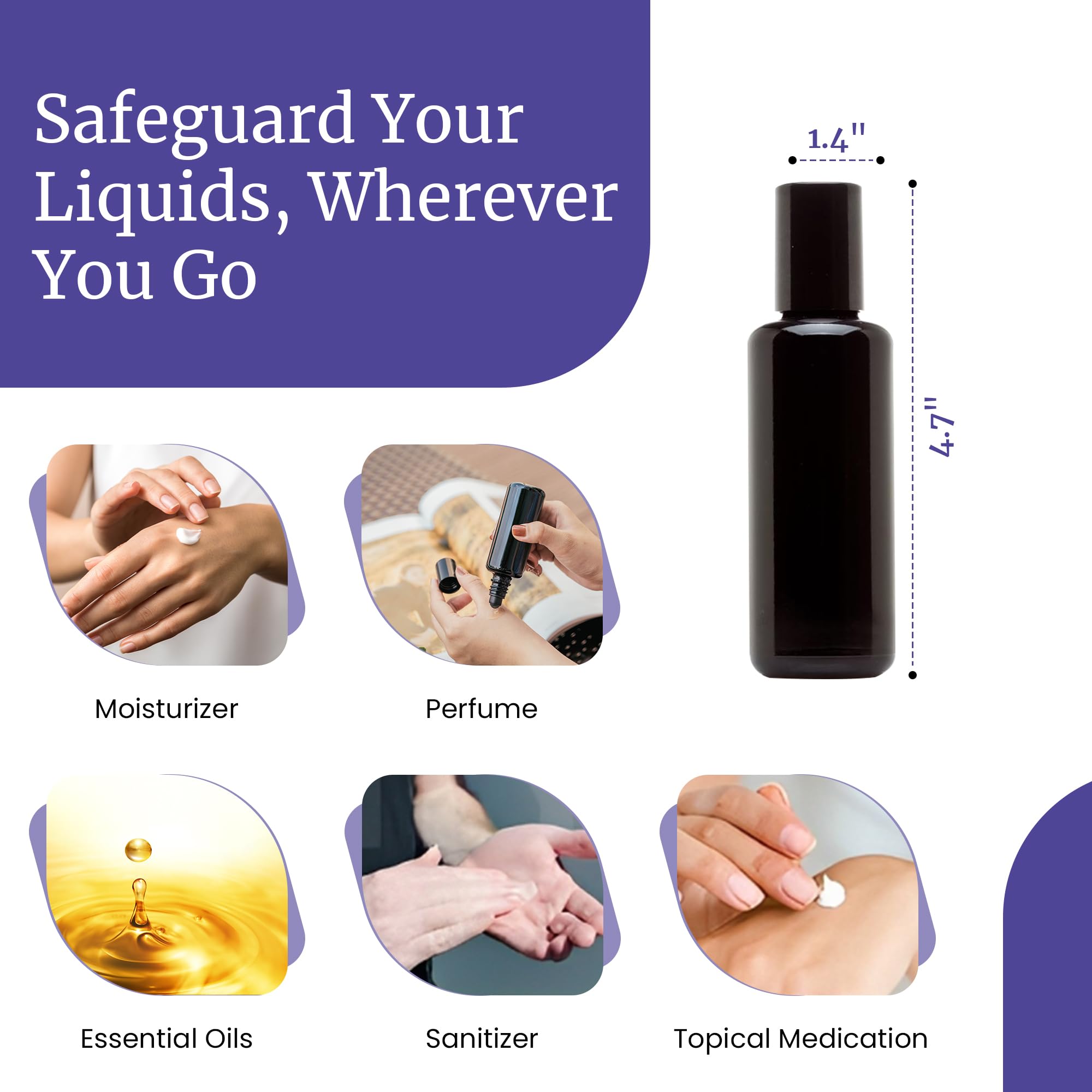 **Black UV Glass Roller Bottles 50ml (1.7 fl oz) - 10-Pack Airtight Essential Oil Bottles with Glass Ball Roller & Screw Top - Perfect for Aromatherapy, DIY Blends & Travel**