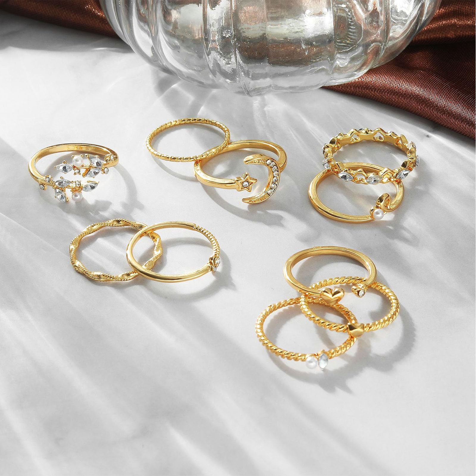 Stackable Gold Rings for Women - Trendy Star, Moon & Heart Knuckle Ring Set - Boho Jewelry Gift Pack - Birthday, Easter Basket Essentials - Perfect for Layering & Everyday Wear