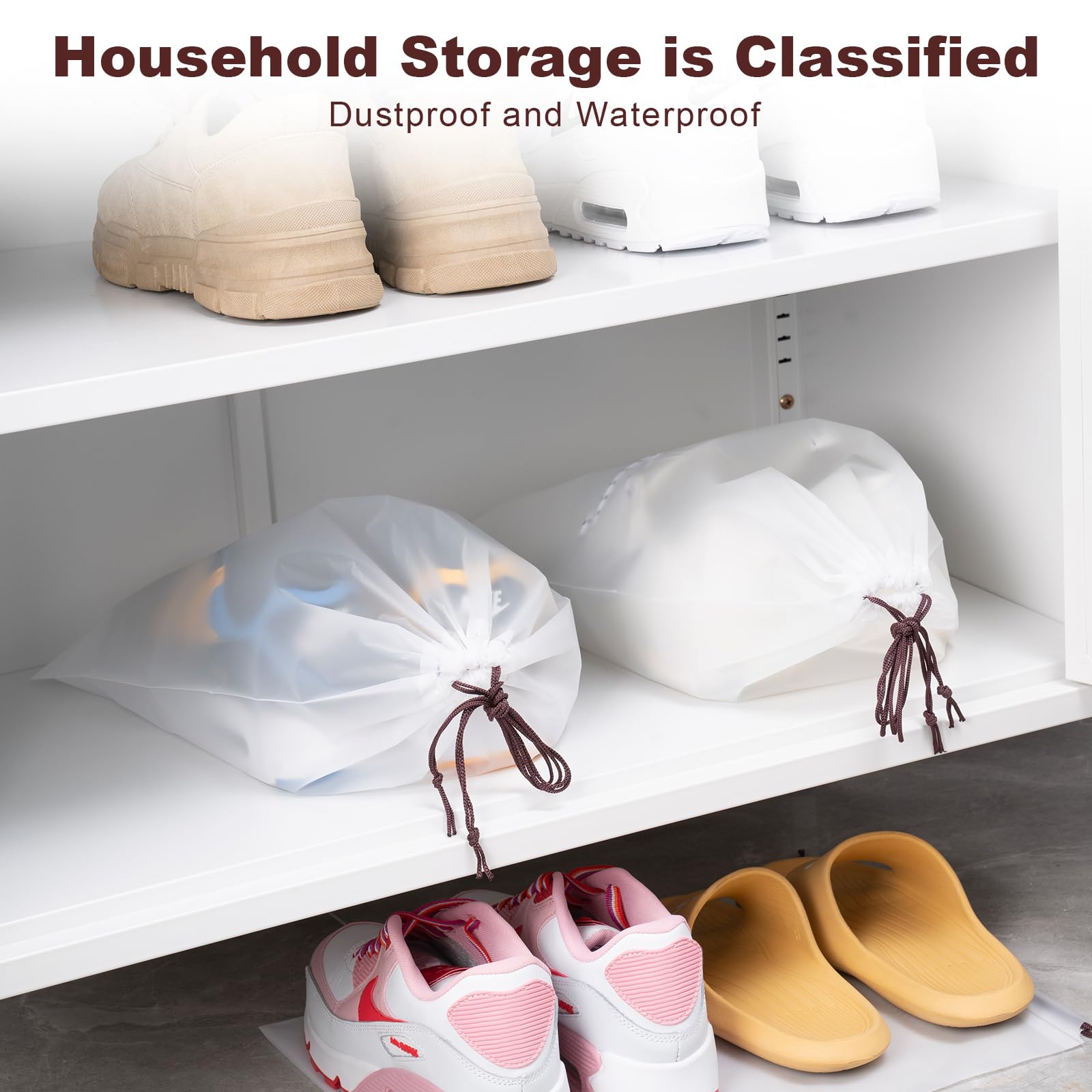 Hoewina 14PCS Clear Shoe Bags for Travel - Large Transparent Shoe Storage (11.8x15.7 Inches) with Rope, Portable Shoe Organizer for Men & Women - Perfect for Airplane, Gym, Closet Organization & Shoe Protection