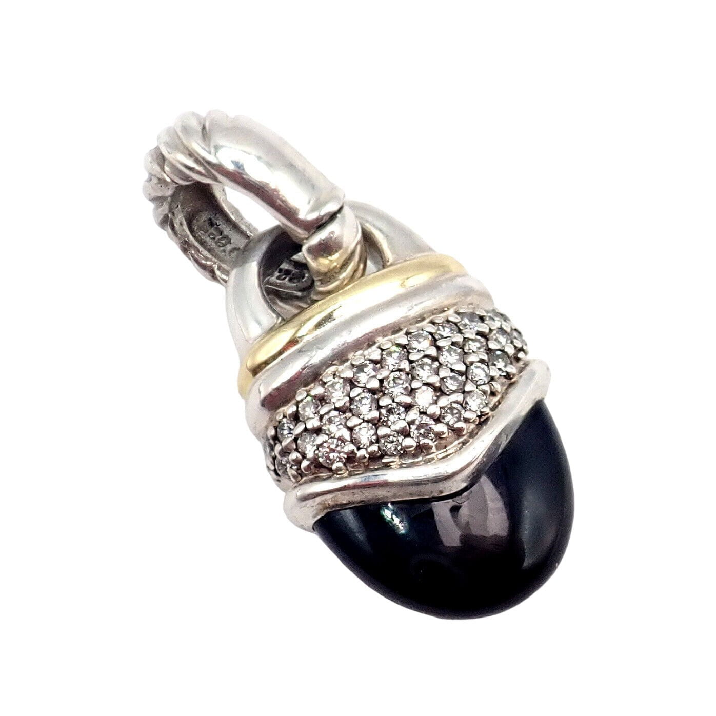 David Yurman 18k Yellow Gold & Silver Onyx Diamond Acorn Pendant Necklace - Elegant Jewelry for Women, Perfect for Gifts, Parties & Special Occasions