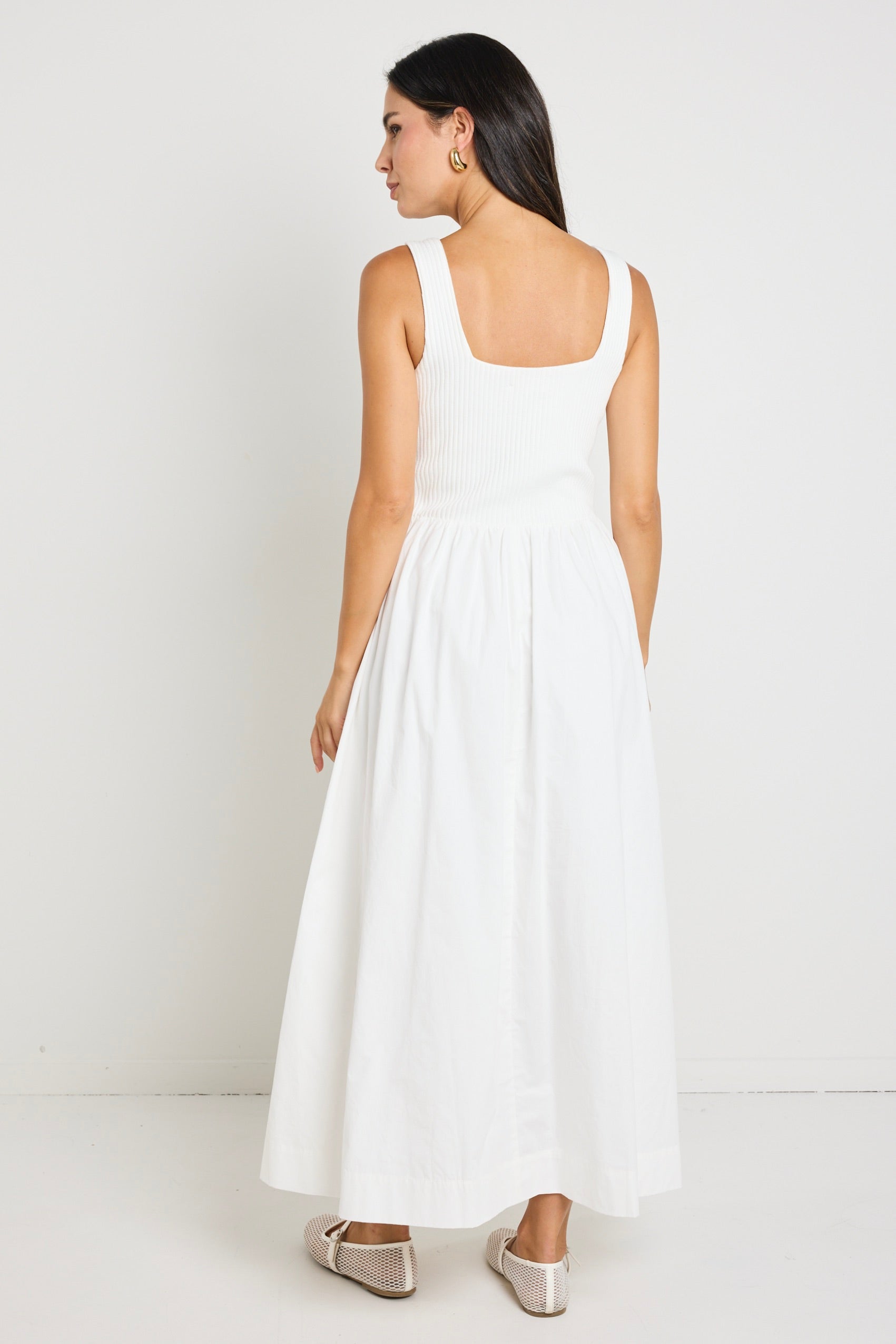Elegant Obsidian Ivory Square Neck Contrast Midi Dress for Women - Perfect for Cocktail Parties, Date Nights & Special Occasions