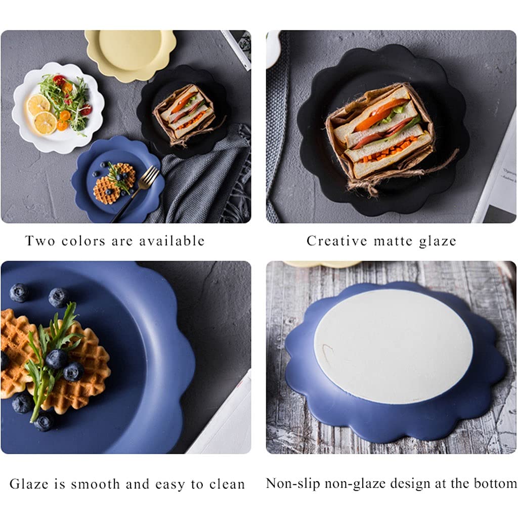 TOMYEUS 8-Inch Ceramic Dinner Plates Set of 4 - Matte Flower Design Salad, Steak & Dessert Plates - Microwave & Dishwasher Safe for Home Dining, Parties & Restaurant Use
