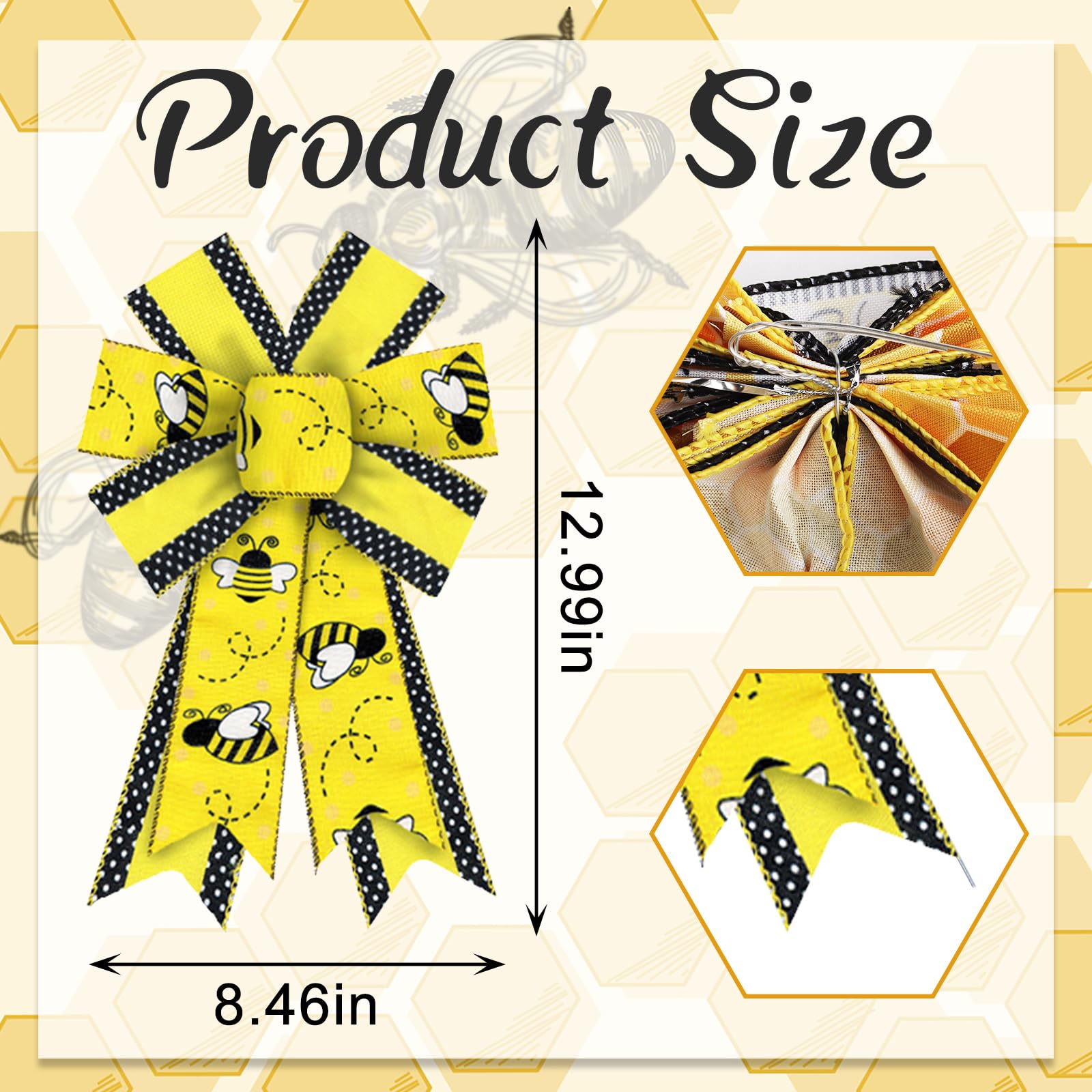 ABTOLS 2PCS Bumble Bee Wreath Bows - Spring Summer Door Decor