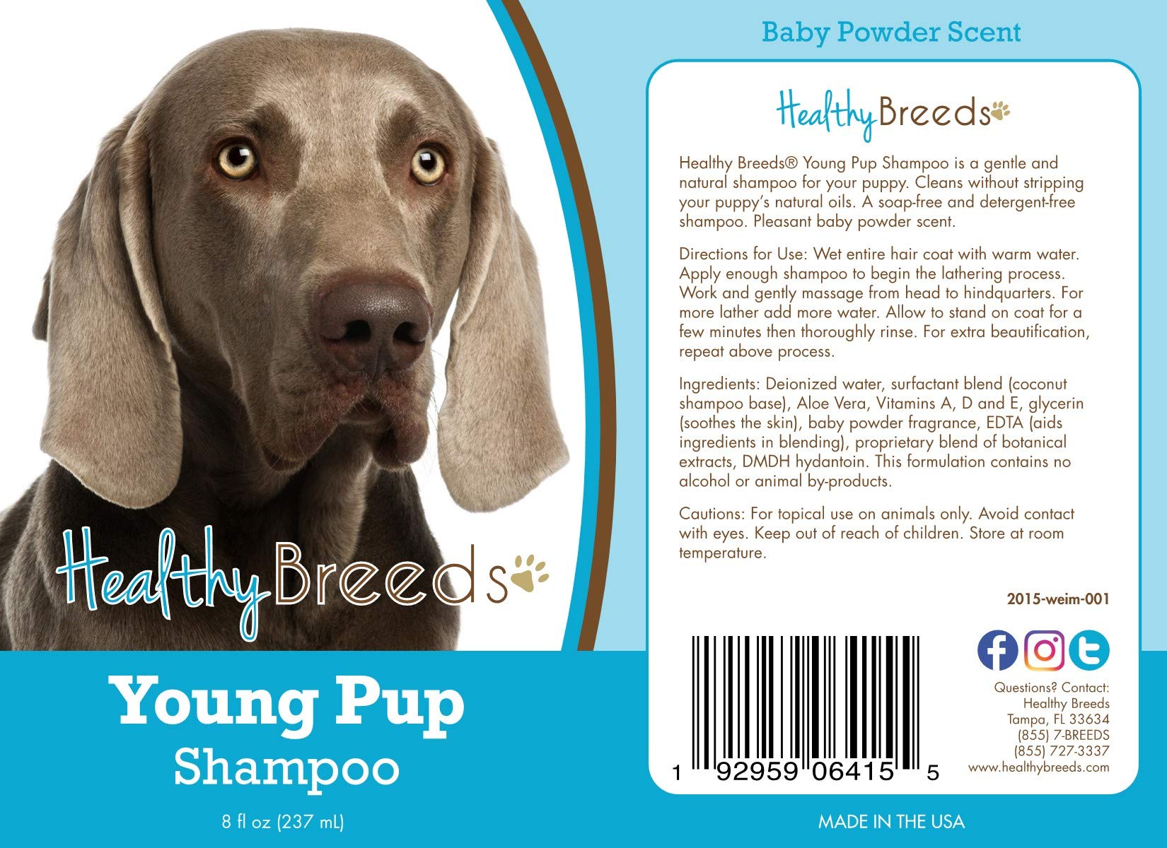 Healthy Breeds Weimaraner Puppy Shampoo - Gentle & Hypoallergenic Dog Shampoo for Sensitive Skin - 8 oz - Perfect for Bathing, Grooming & Odor Control for Young Weimaraner Puppies