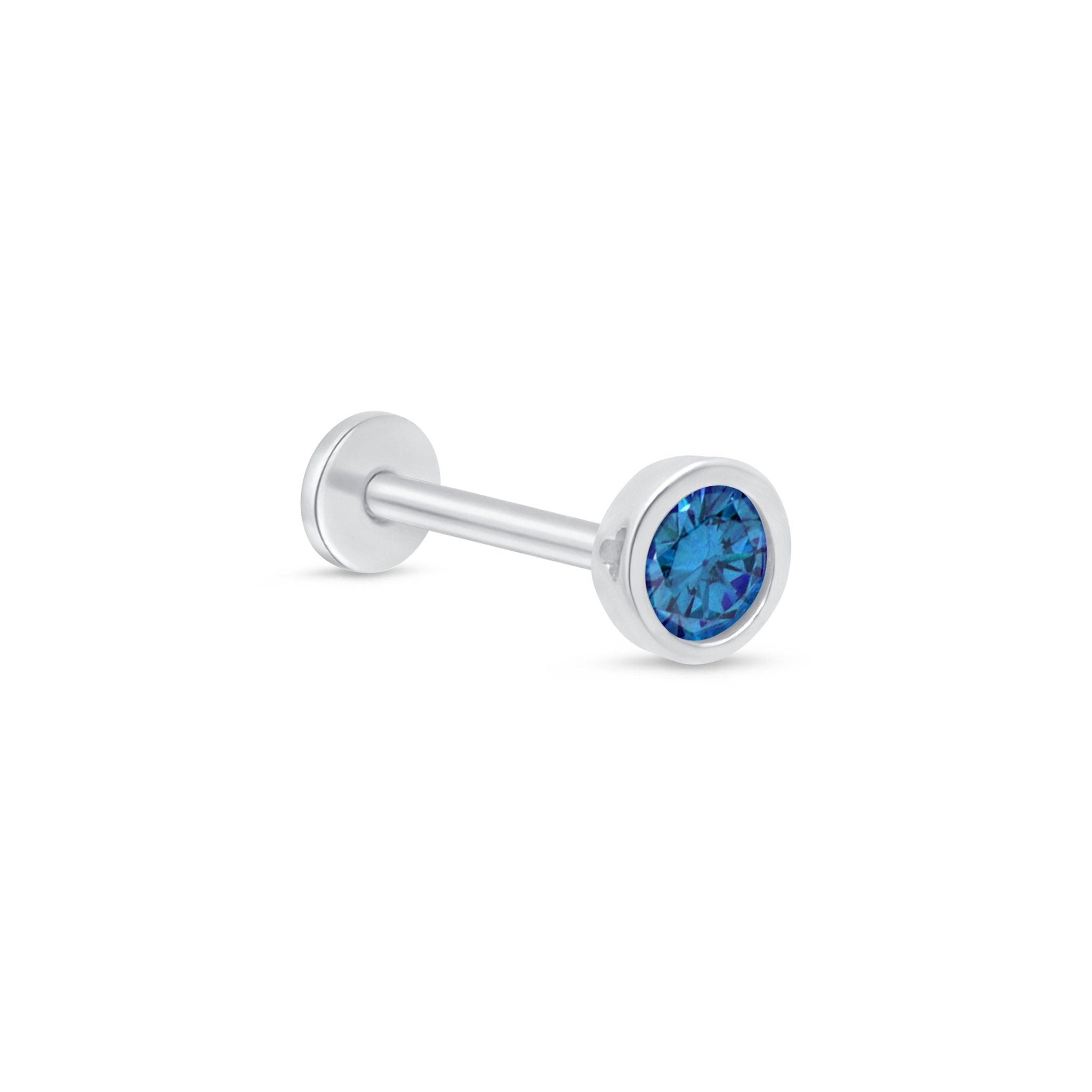 14K White Gold Round Blue Topaz Stud Earrings - Flat Back Bezel Set for Everyday Wear & Special Occasions