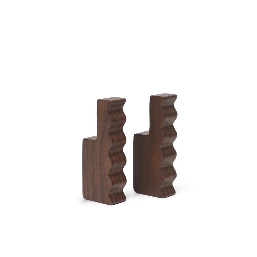 FERM LIVING Unda Hooks Set of 2 - Dark Brown Wall Hooks for Coats, Hats & Bags - Perfect for Entryway, Bedroom & Bathroom Organization