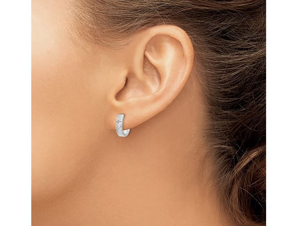 14K White Gold Textured Hinged Hoop Earrings for Women - 3.00mm Thick Dainty Everyday Jewelry - Perfect for Work, Date Night & Special Occasions