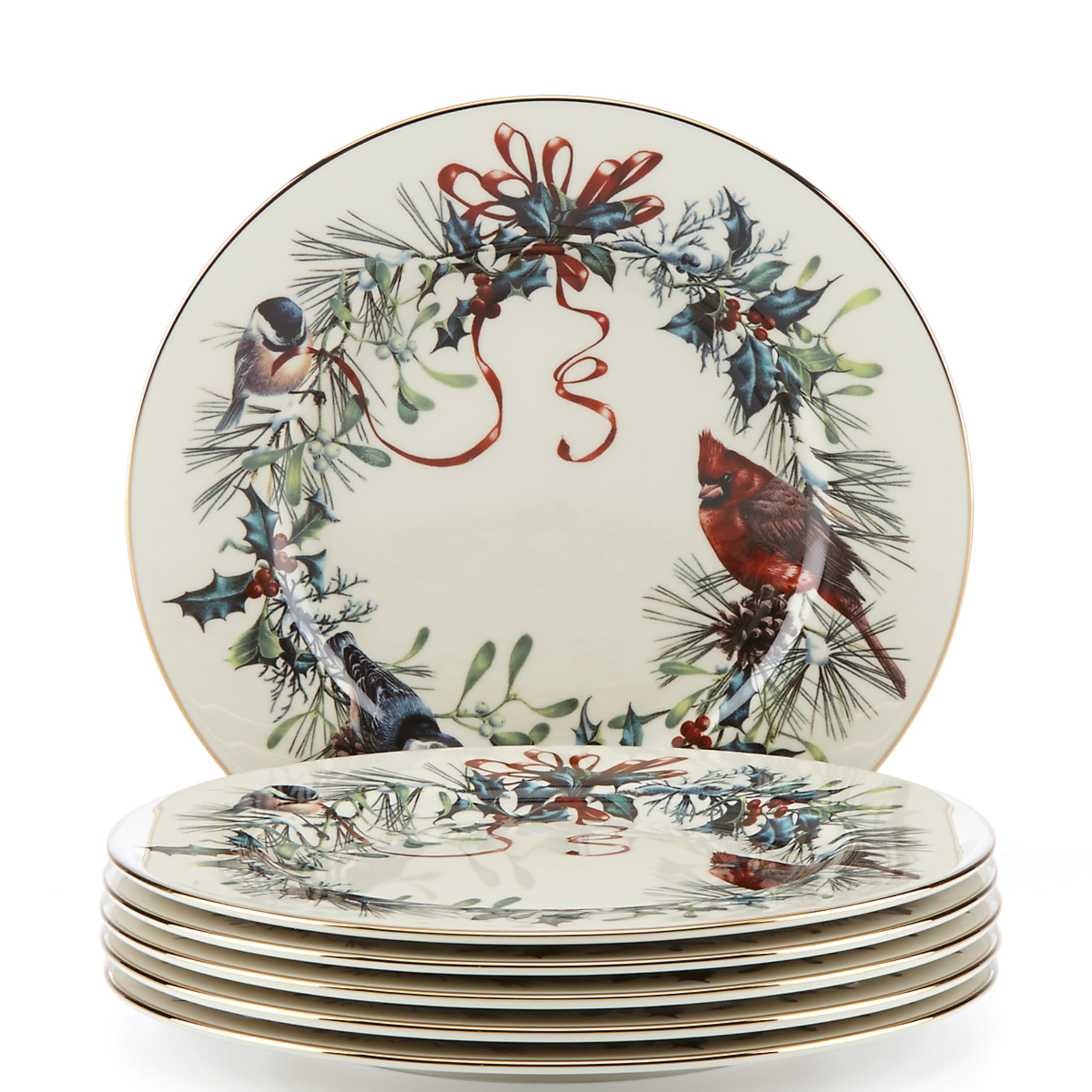 Lenox 835220 Winter Greetings 6-Piece Salad Plates Set - Elegant Christmas Dinnerware for Holiday Hosting & Festive Gatherings - Perfect for Christmas Parties, Family Dinners & Seasonal Table Decor