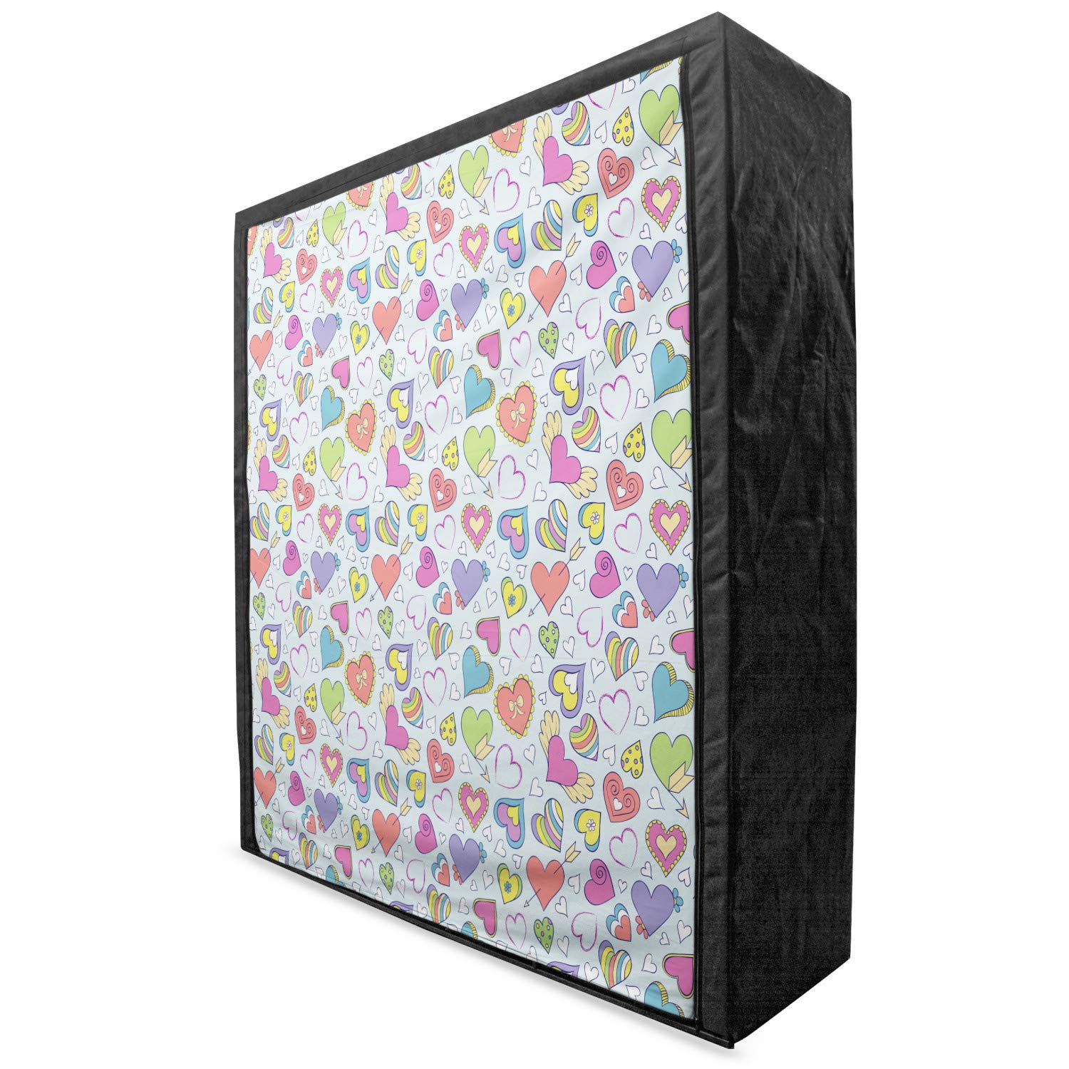 Ambesonne Valentine's Portable Fabric Wardrobe - Hand Drawn Hearts with Wings, Arrows & Flowers Pattern, 59