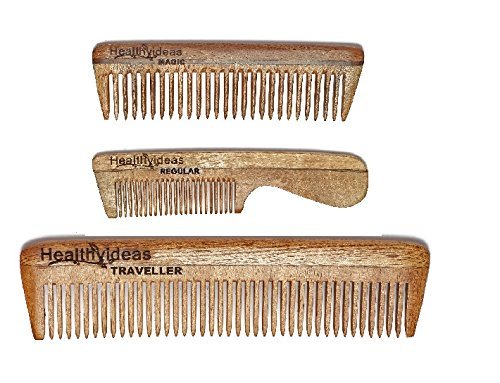 Premium Neem Wood Comb Set - 3 Pack (Magic, Regular 7.5