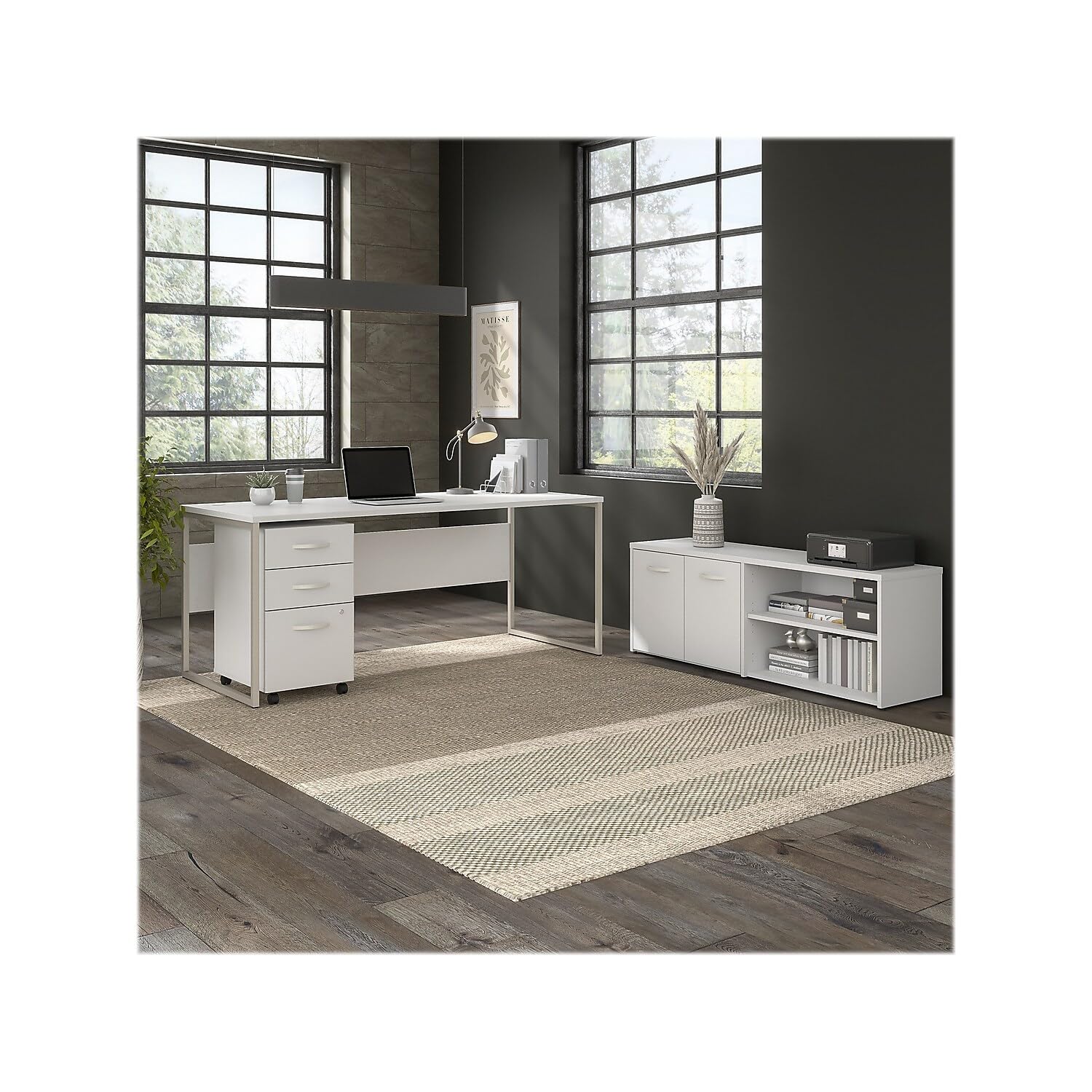 Bush Business Furniture Hybrid 72W x 30D White Computer Desk with Metal Legs - Perfect for Home Office, Study Room & Workspace