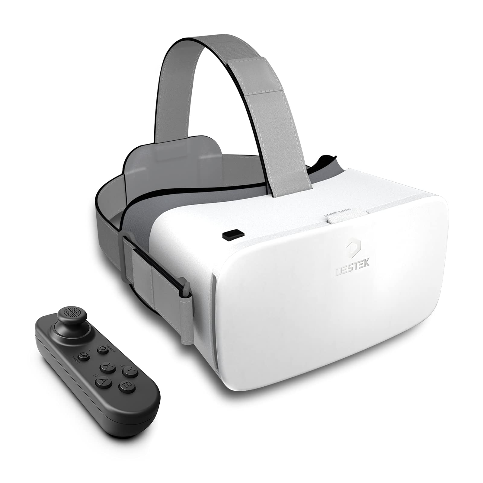 DESTEK V5 VR Headset with Controller - 110°FOV HD Anti-Blue Light Virtual Reality Glasses for iPhone 15/14/13/12/11, Samsung & Android Phones - White | Perfect for Gaming, Movies & 3D Experiences
