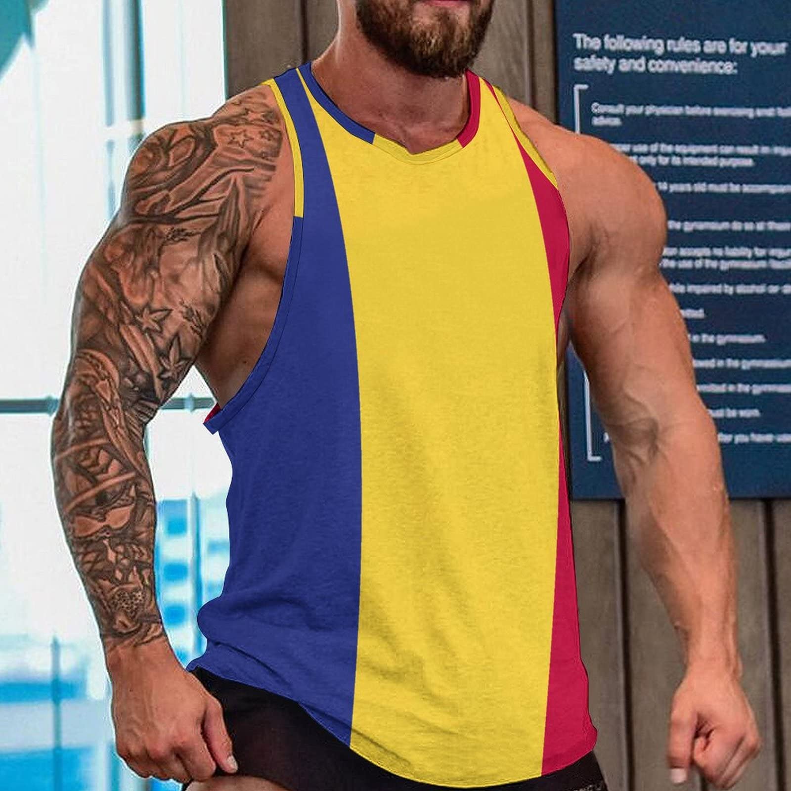 Romanian Flag Tank Top for Men - Quick Dry Gym Shirt for Workouts & Summer