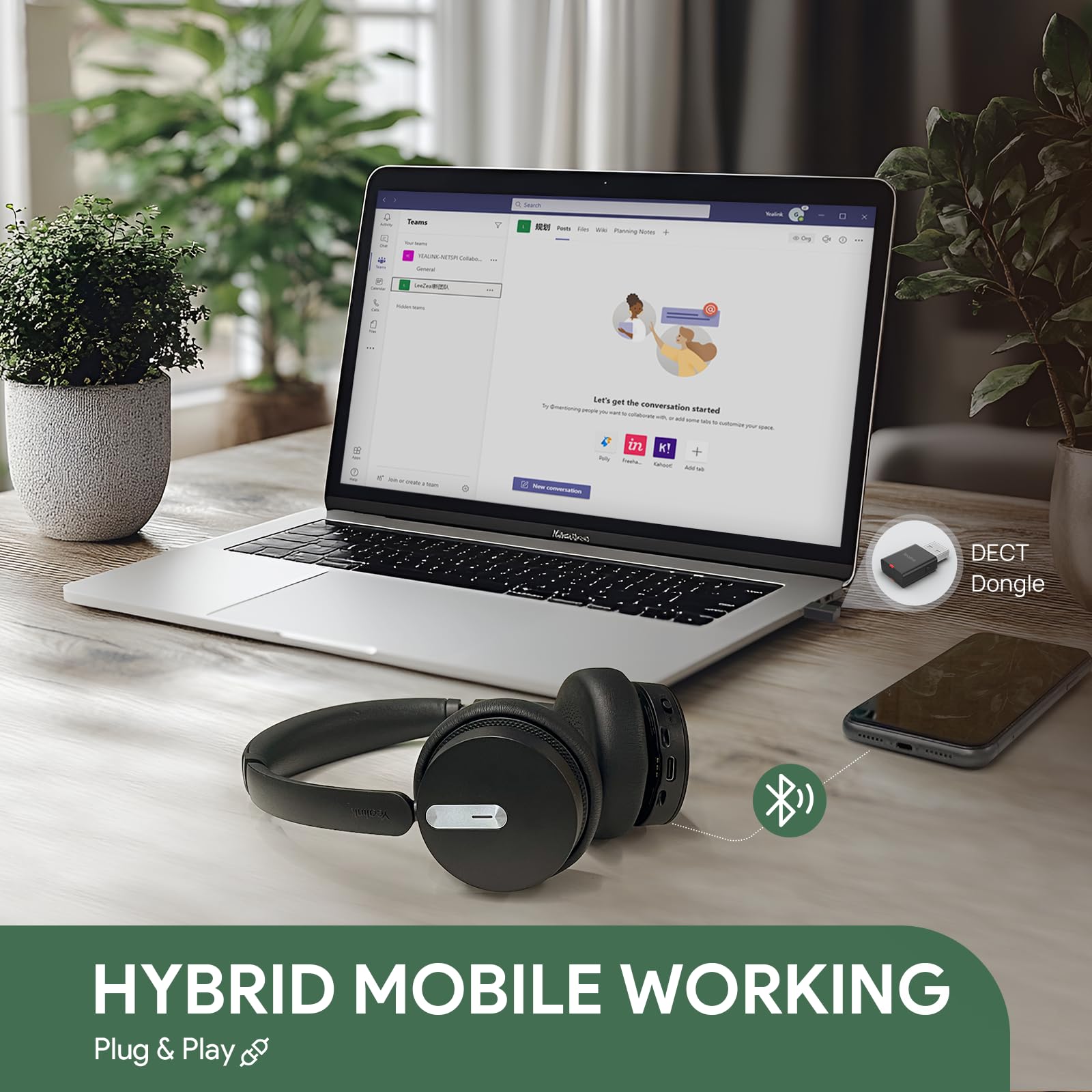 Yealink WH64 Hybrid Wireless Headset with DECT Dongle - 492ft Range, 26hr Talk Time, Bluetooth 5.0 - Microsoft Teams, Zoom, Skype Certified - Advanced Noise Cancelling with 3 Microphones - Perfect for Remote Work, Call Centers & Office Professionals (PC/Laptop/Phone Compatible)
