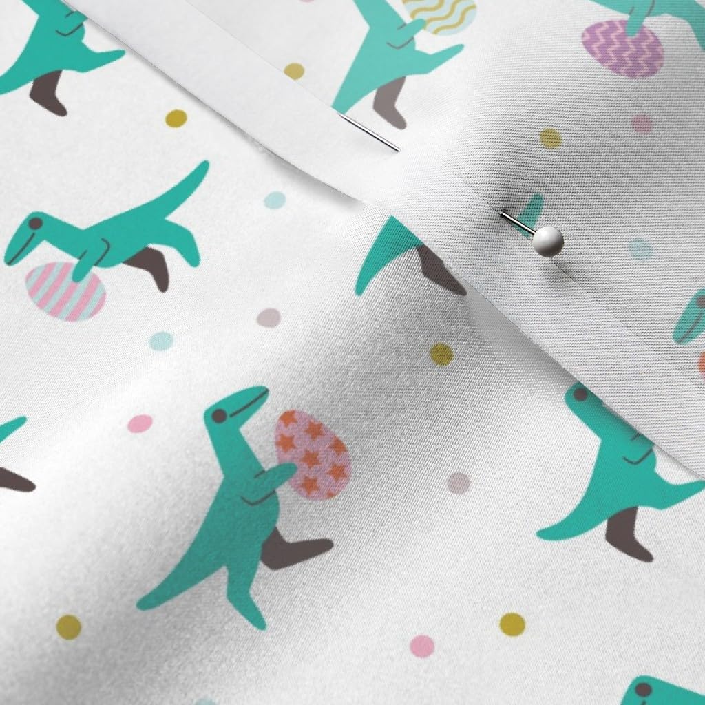 Whimsical Dinosaurs Easter Egg Hunt Printed Satin Fabric Fat Quarter - Sewing, Lining, Apparel, Fashion, Blankets, Decor - Perfect for Kids' Clothing, Toddler Quilts & DIY Home Decor Projects