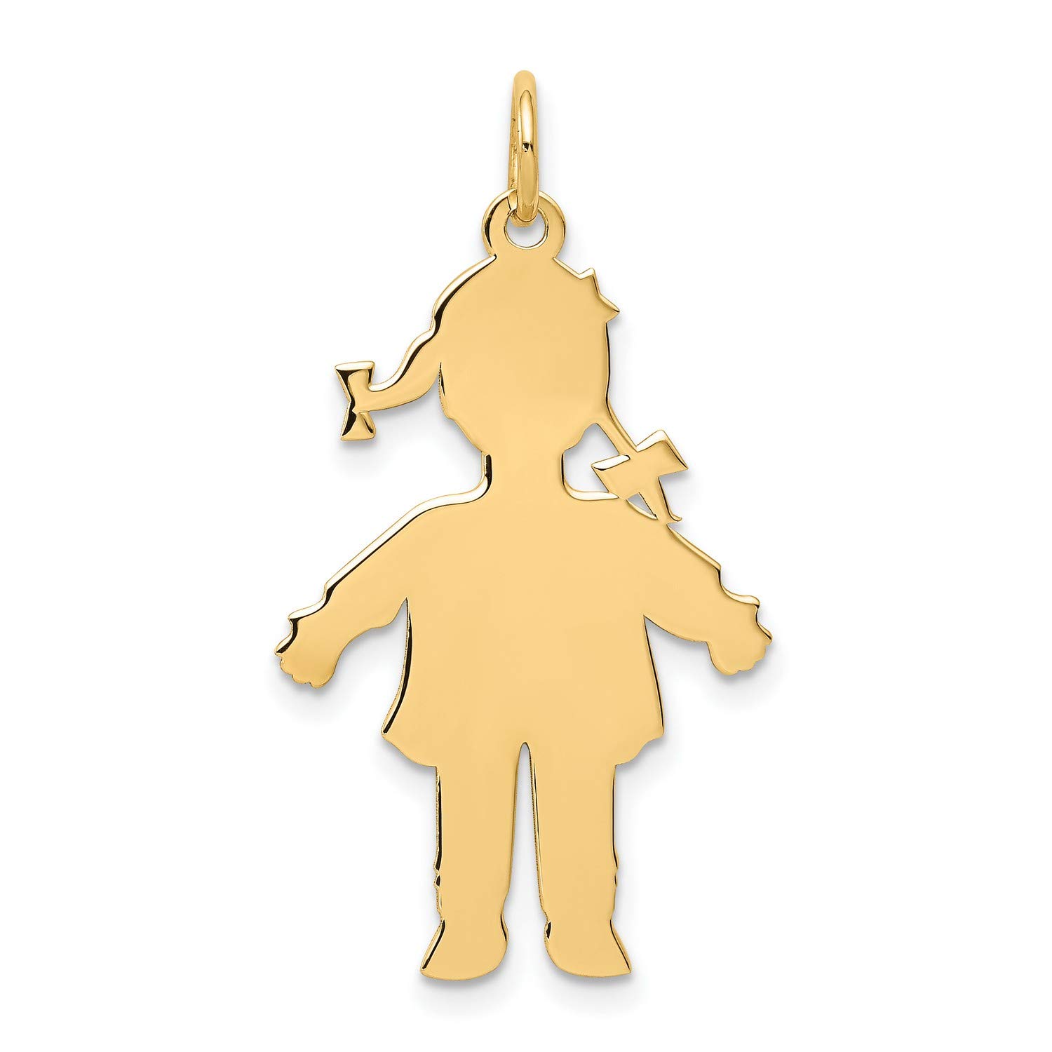 14K Yellow Gold Plain Polished Large Girl Charm Pendant - 28mm x 19mm - Dainty Jewelry Gift for Women, Girls, Teens - Perfect for Necklaces, Bracelets & Special Occasions