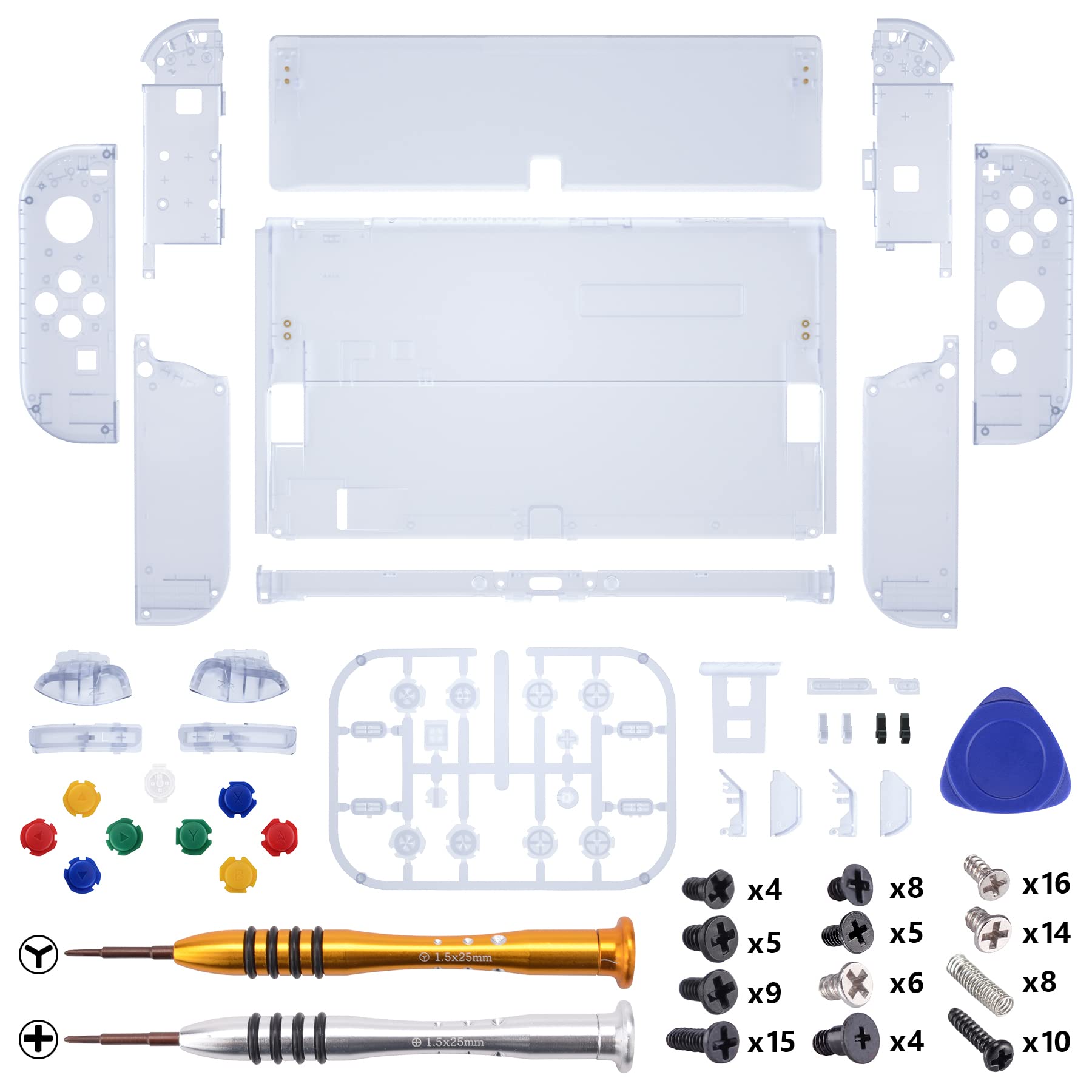 eXtremeRate DIY Full Set Shell Replacement for Nintendo Switch OLED - Custom Back Plate, Kickstand & Controller Housing with Full Button Set (Clear Glacier Blue) - Perfect for Gaming, Modding & Personalization