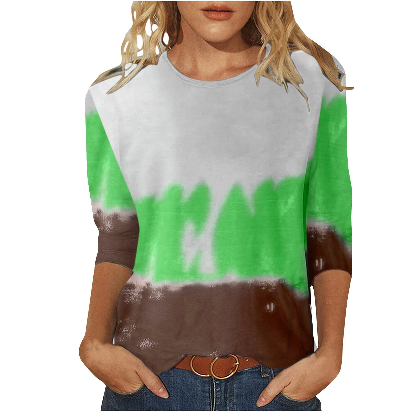 Trendy Women's Printed T-Shirt - Fashion 3/4 Sleeve Round Neck Casual Blouse for Everyday Wear | Perfect for Office, Dating & Weekend Outfits